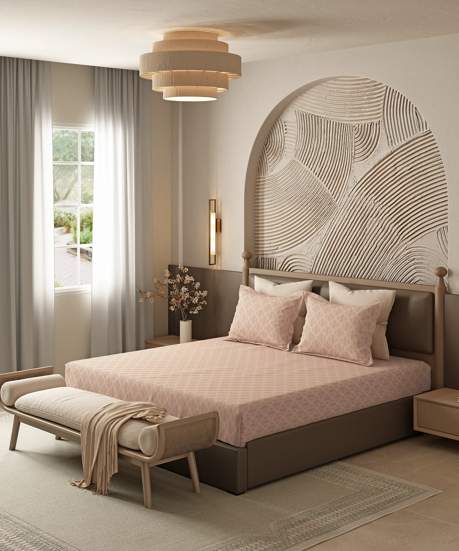 Home Essential Pastel Poetry Geo King Bedsheet, Aldo Biscoff|144TC Cotton| 2 Pillow Covers - Image 4