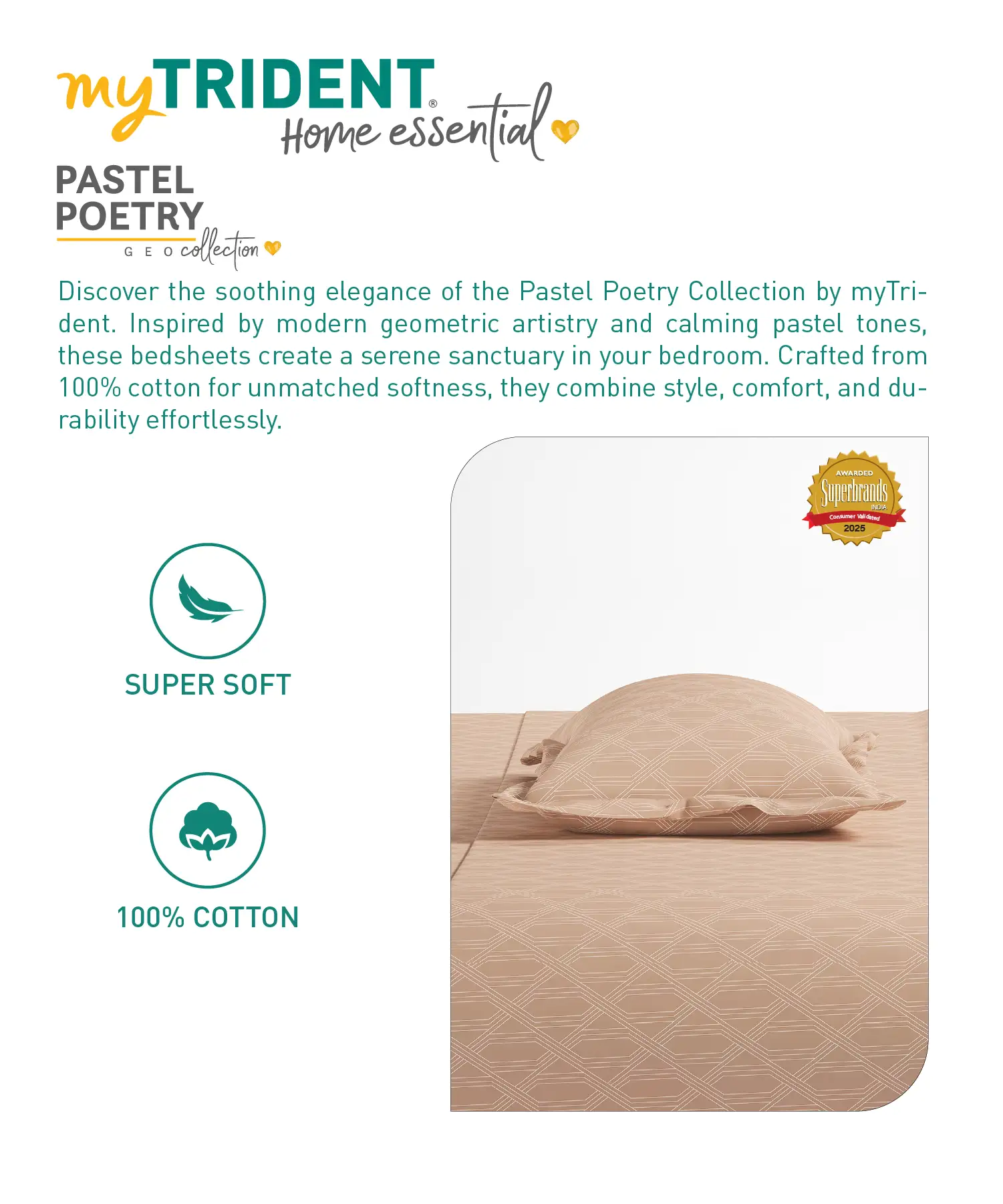 Home Essential Pastel Poetry Geo King Bedsheet, Aldo Biscoff|144TC Cotton| 2 Pillow Covers - Image 6