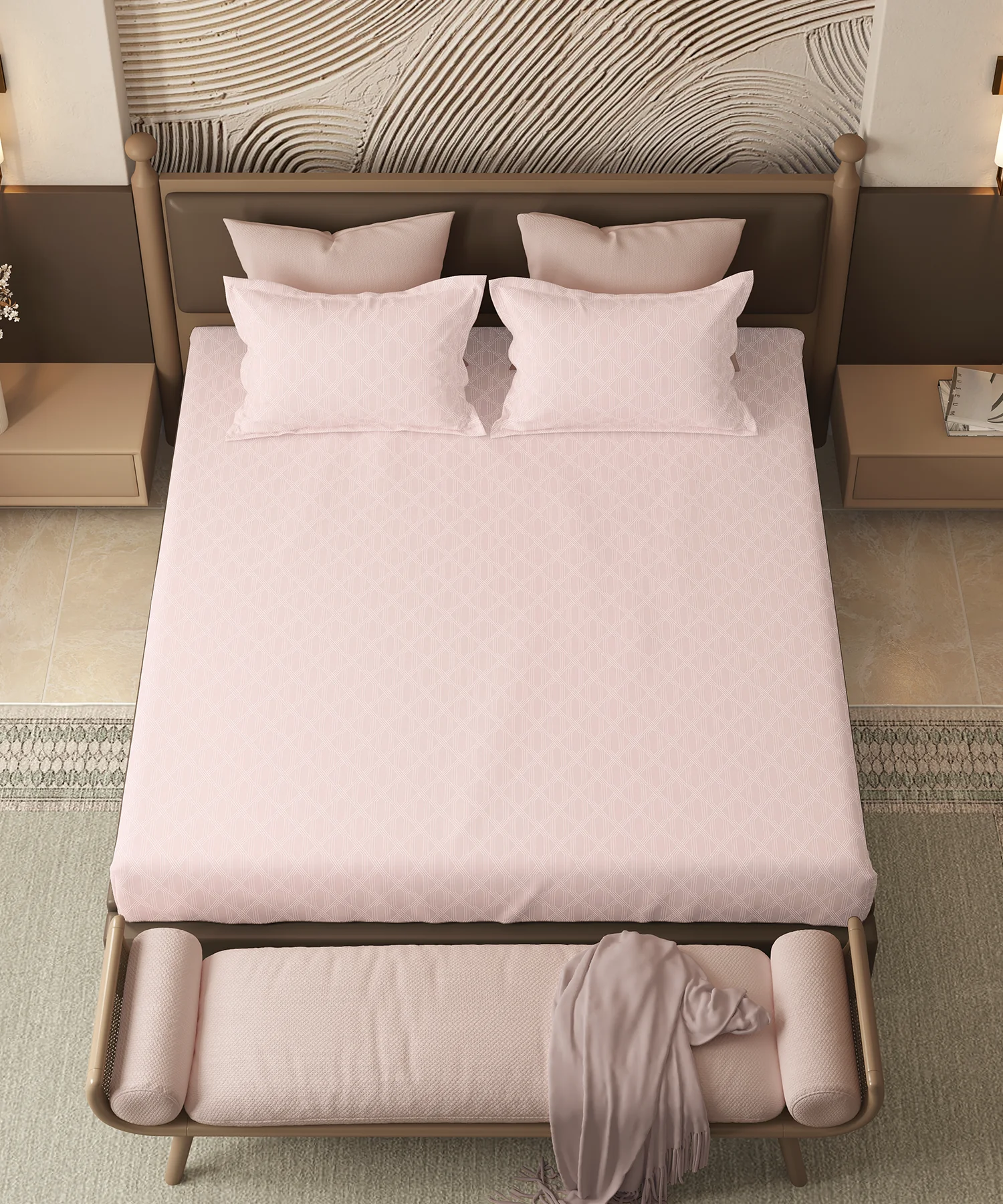 Home Essential Pastel Poetry Geo King Bedsheet, Aldo Blush|144TC Cotton| 2 Pillow Covers - Image 3