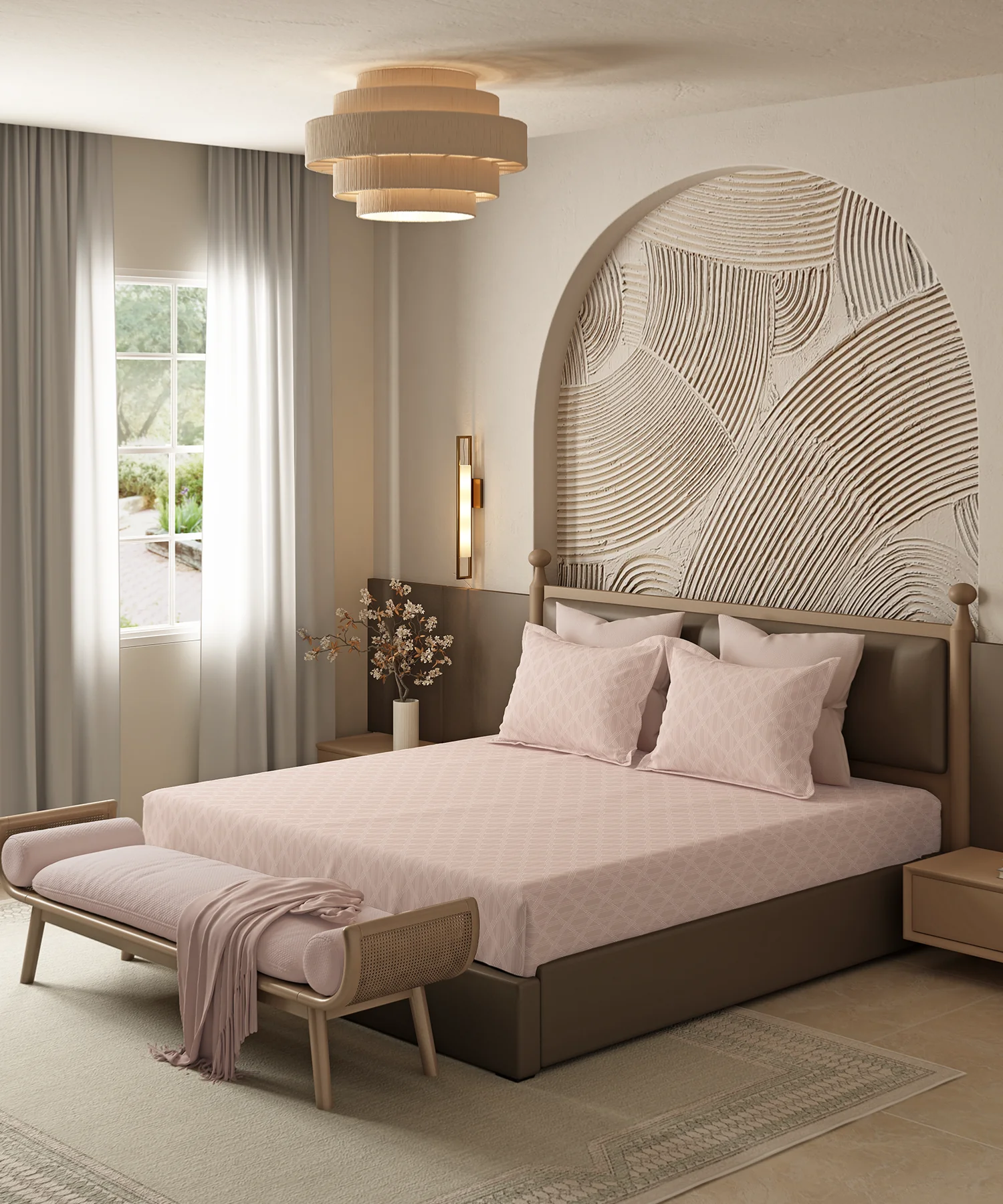 Home Essential Pastel Poetry Geo King Bedsheet, Aldo Blush|144TC Cotton| 2 Pillow Covers - Image 4
