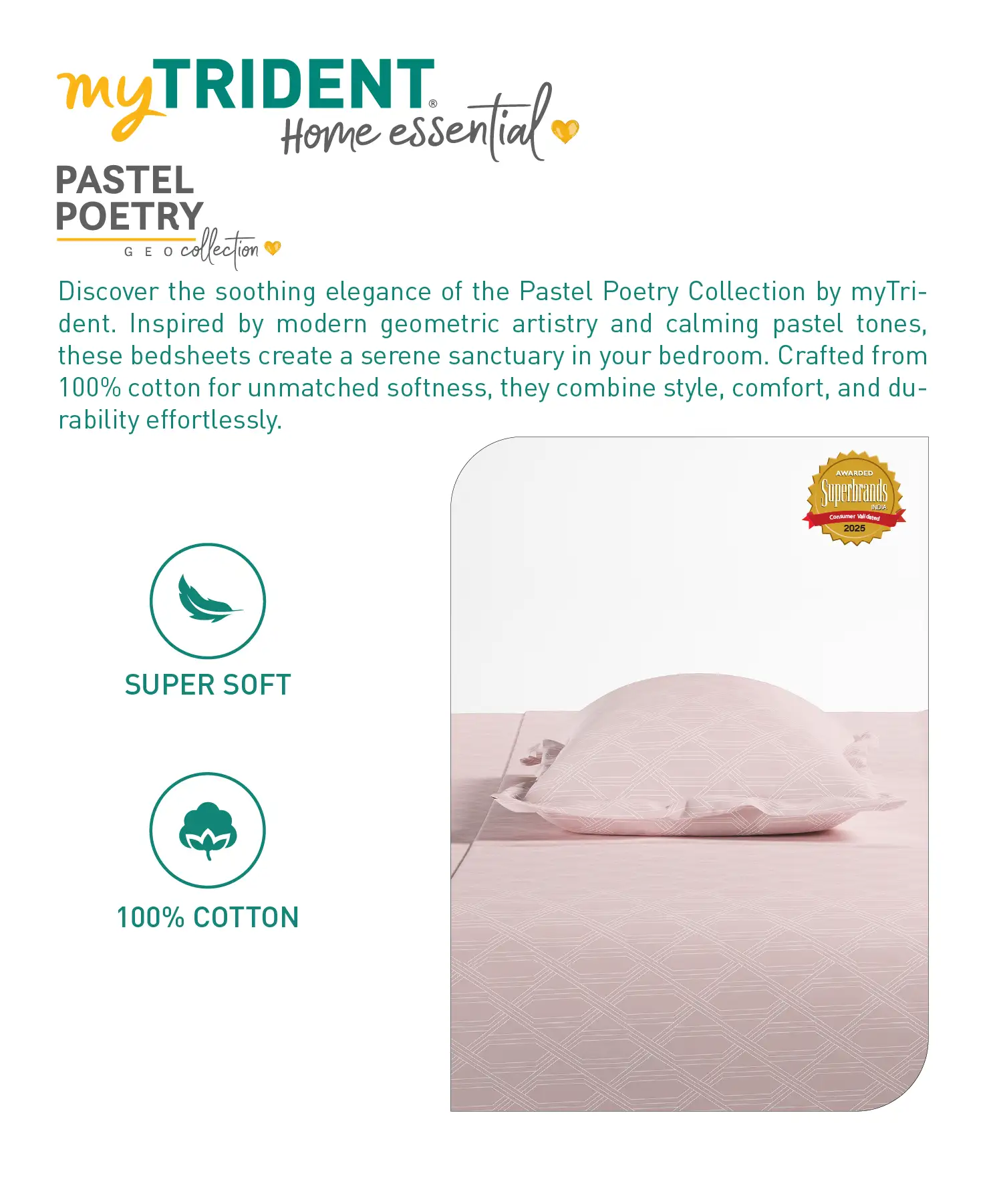 Home Essential Pastel Poetry Geo King Bedsheet, Aldo Blush|144TC Cotton| 2 Pillow Covers - Image 6