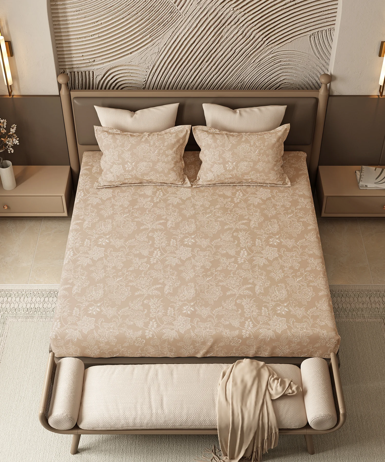 Home Essential Pastel Poetry Floral King Bedsheet, IRAJA BISCOFF|144TC Cotton| 2 Pillow Covers - Image 3