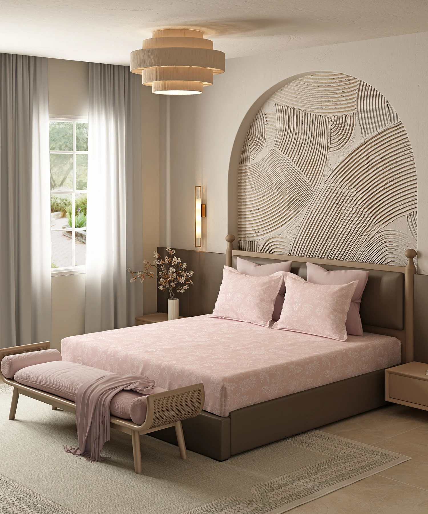 Home Essential Pastel Poetry Floral King Bedsheet, IRAJA BLUSH|144TC Cotton| 2 Pillow Covers - Image 4