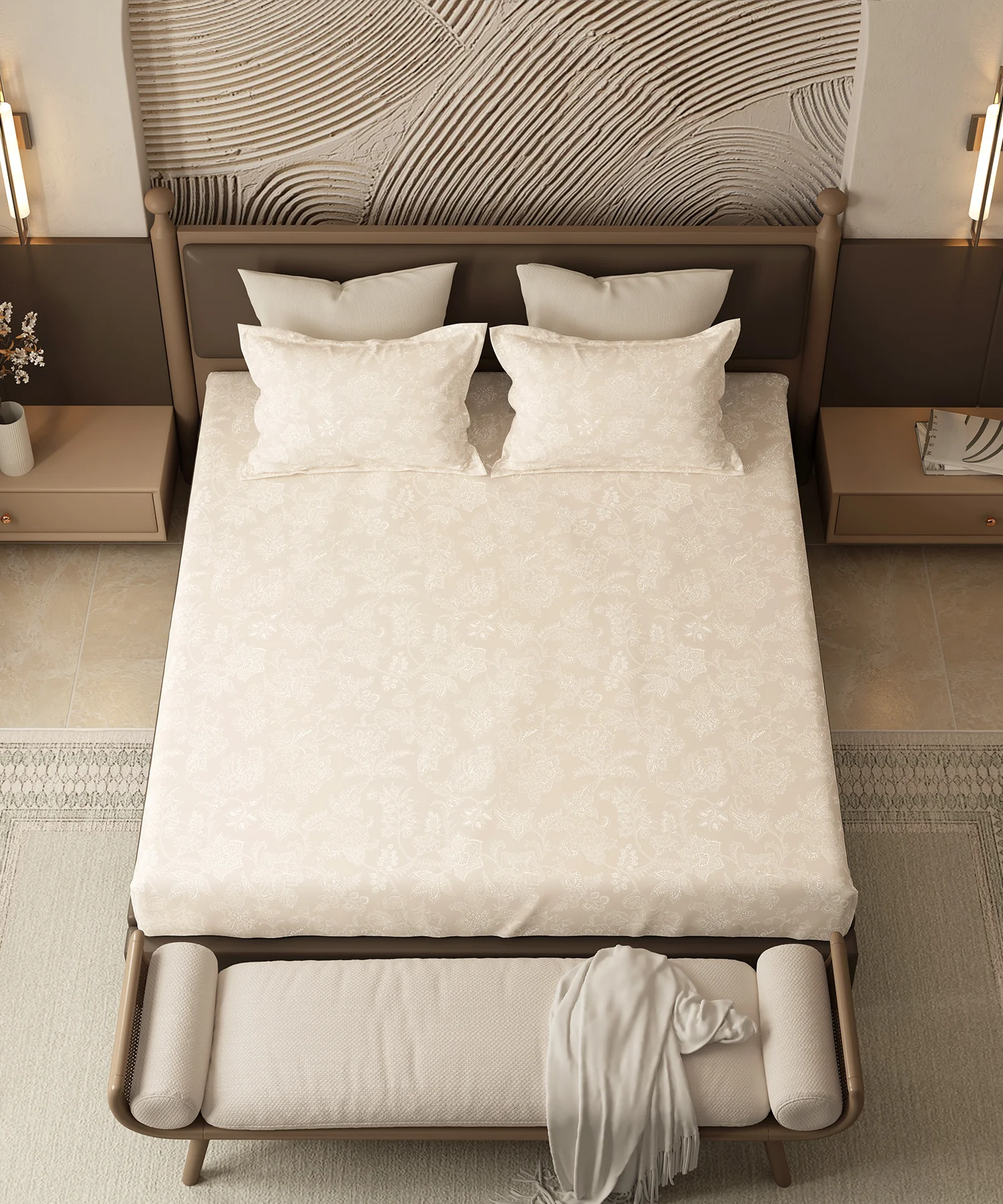 Home Essential Pastel Poetry Floral King Bedsheet,IRAJA BUTTER|144TC Cotton| 2 Pillow Covers - Image 3