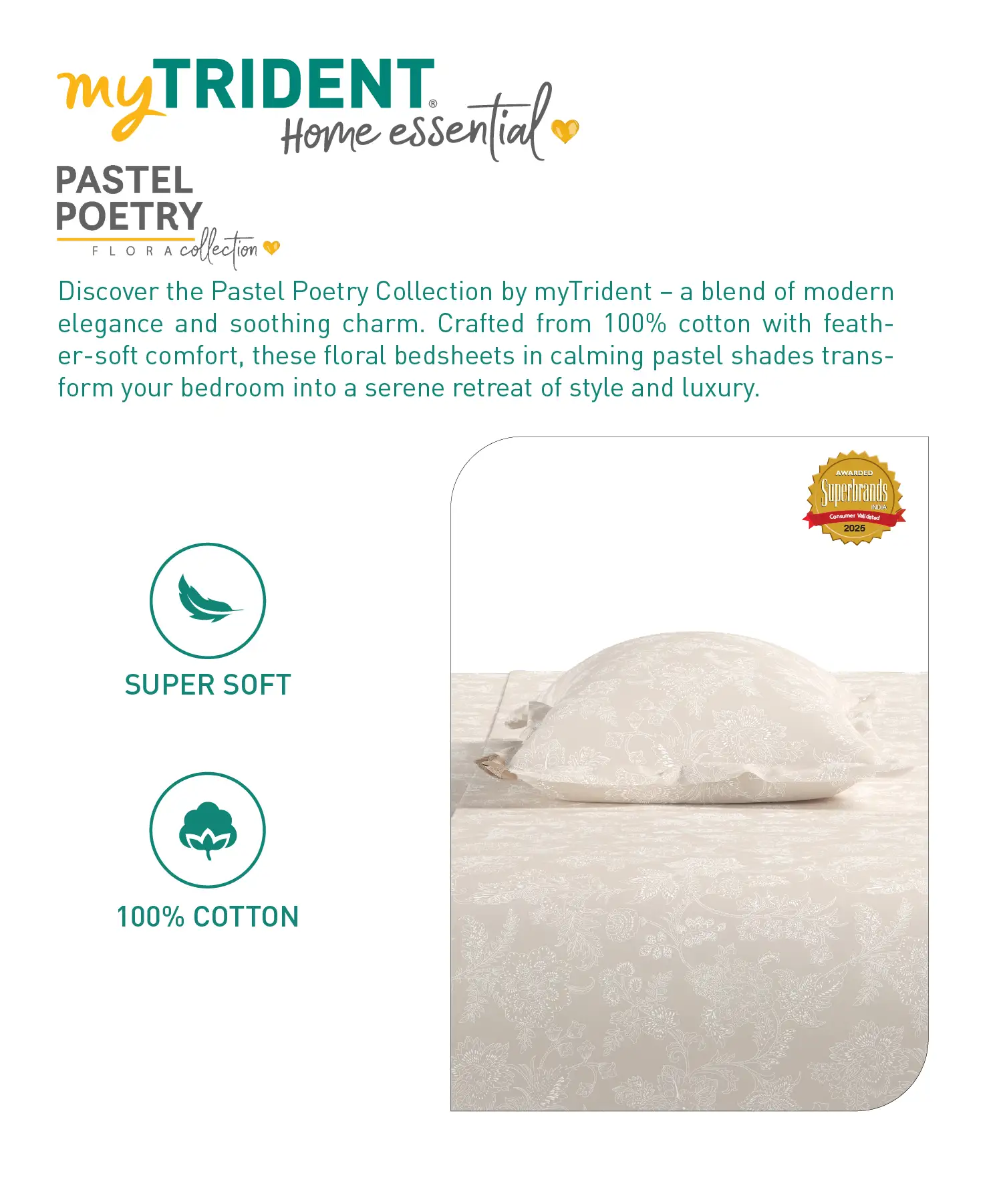 Home Essential Pastel Poetry Floral King Bedsheet,IRAJA BUTTER|144TC Cotton| 2 Pillow Covers - Image 6