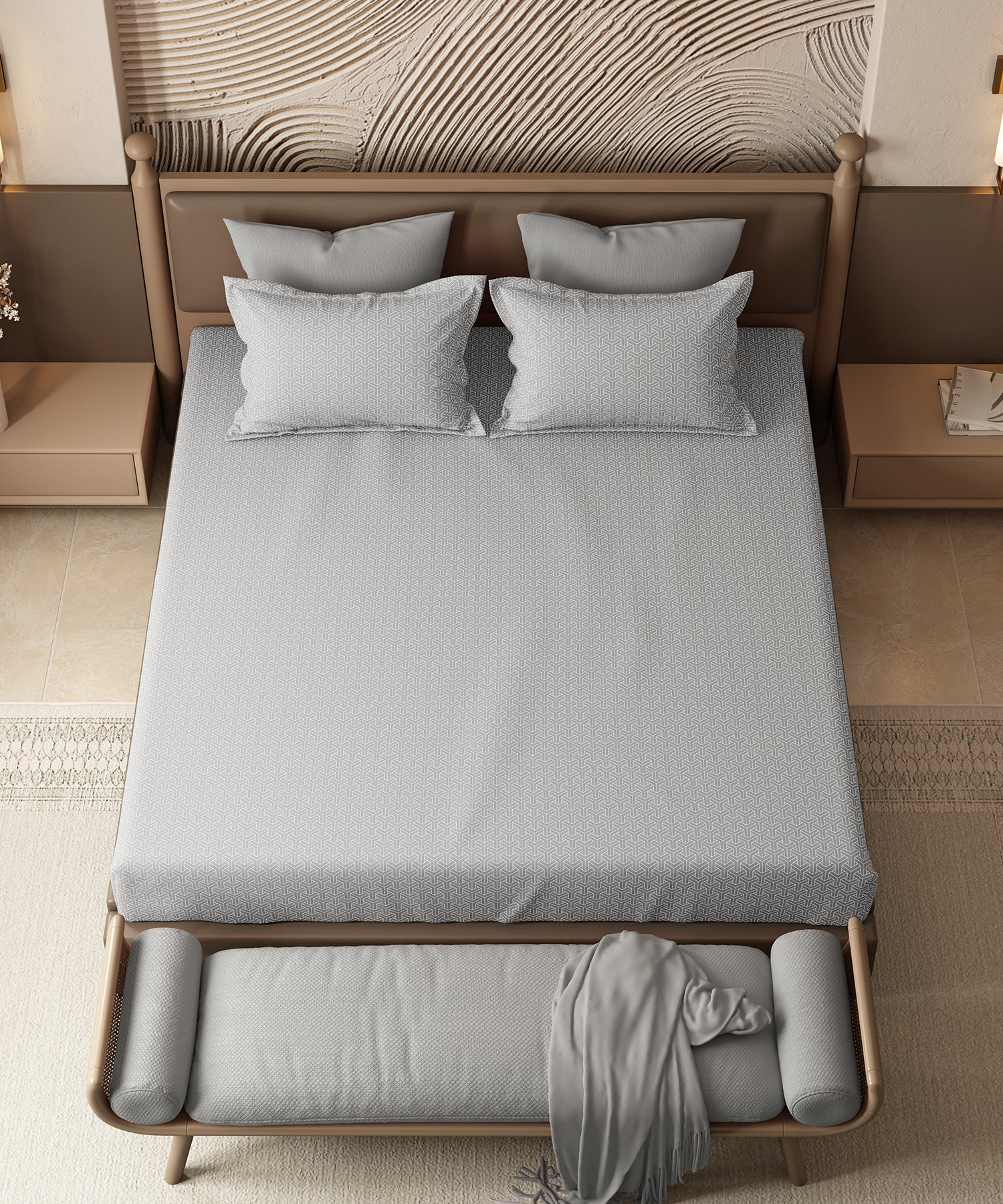 Home Essential Pastel Poetry Geo Bedsheet, Maison Cloud|144TC Cotton| 2 Pillow Covers - Image 3