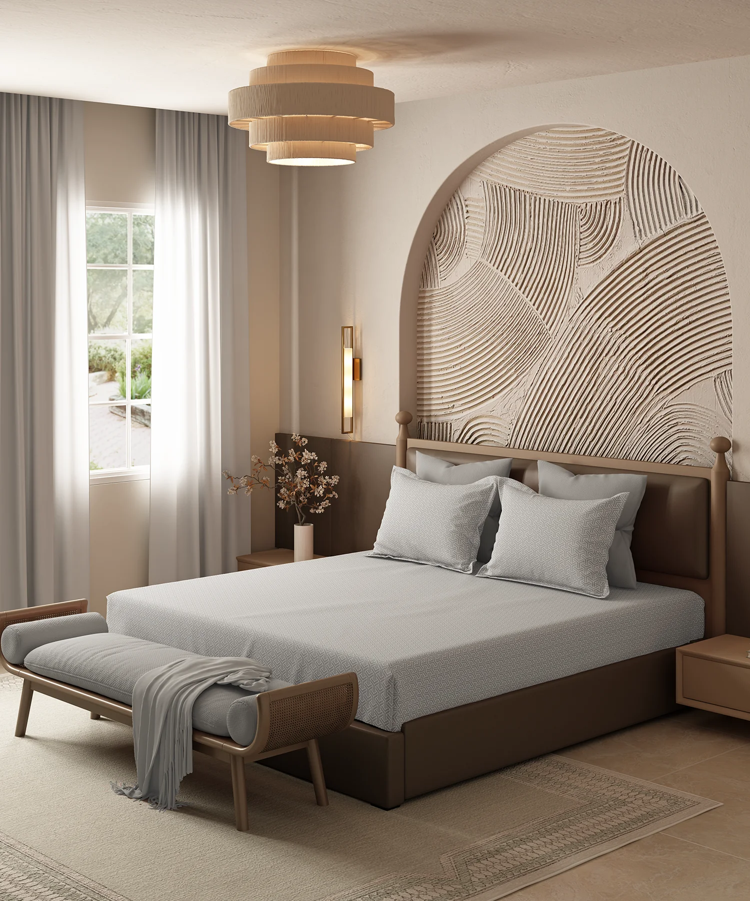 Home Essential Pastel Poetry Geo Bedsheet, Maison Cloud|144TC Cotton| 2 Pillow Covers - Image 4