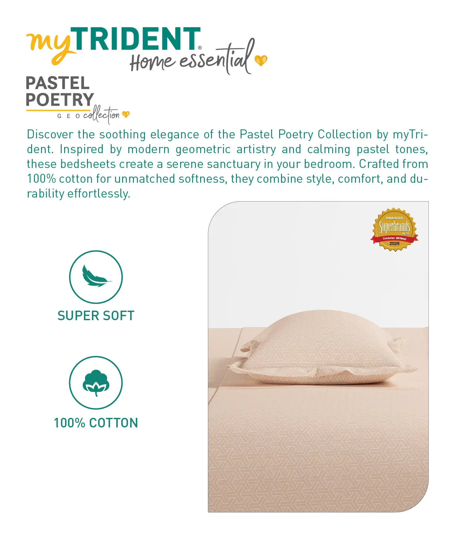Home Essential Pastel Poetry Geo Bedsheet, Maison Marmalade|144TC Cotton| 2 Pillow Covers - Image 6