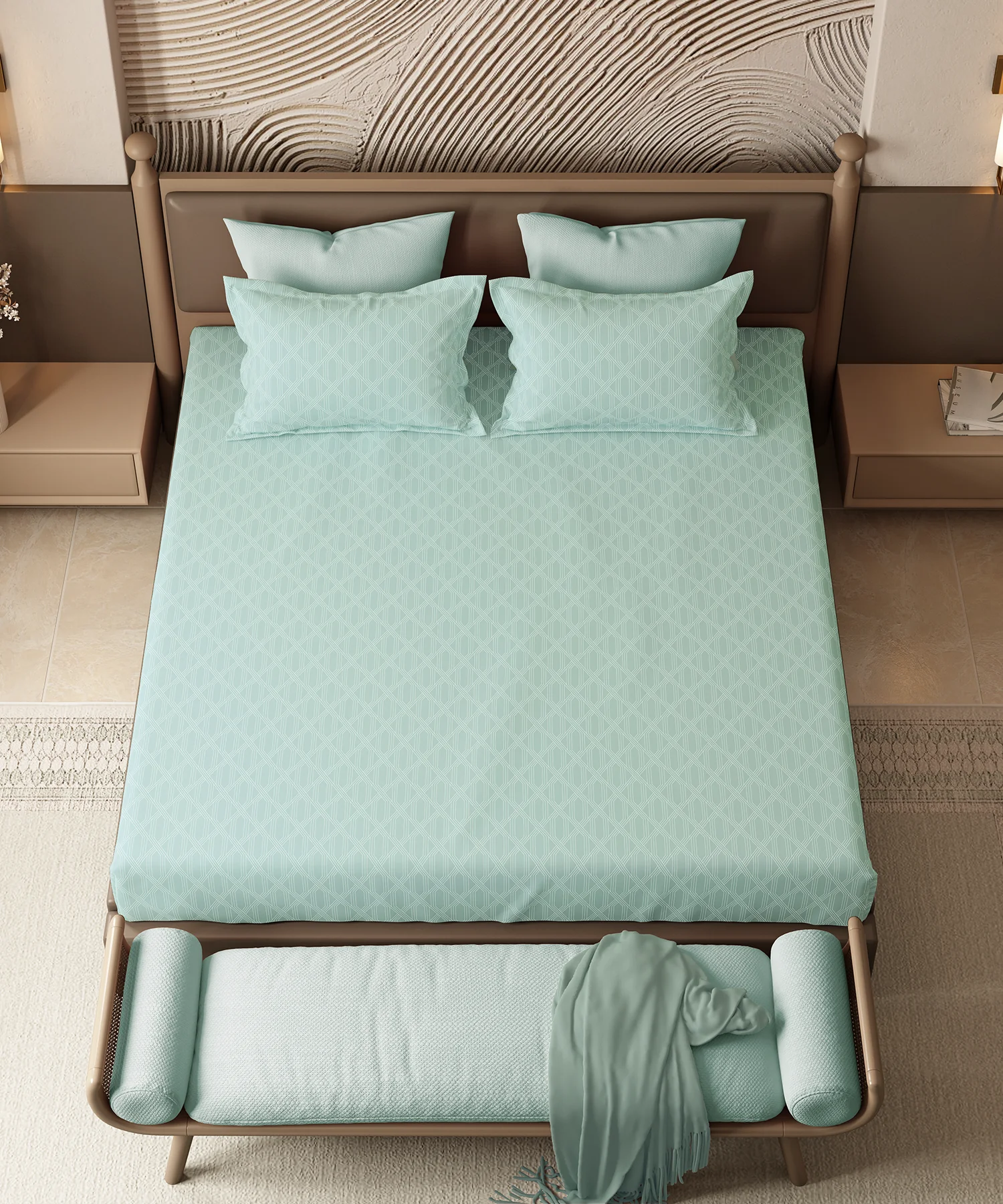 Home Essential Pastel Poetry Geo Bedsheet, Aldo Tiffany|144TC Cotton| 2 Pillow Covers - Image 3