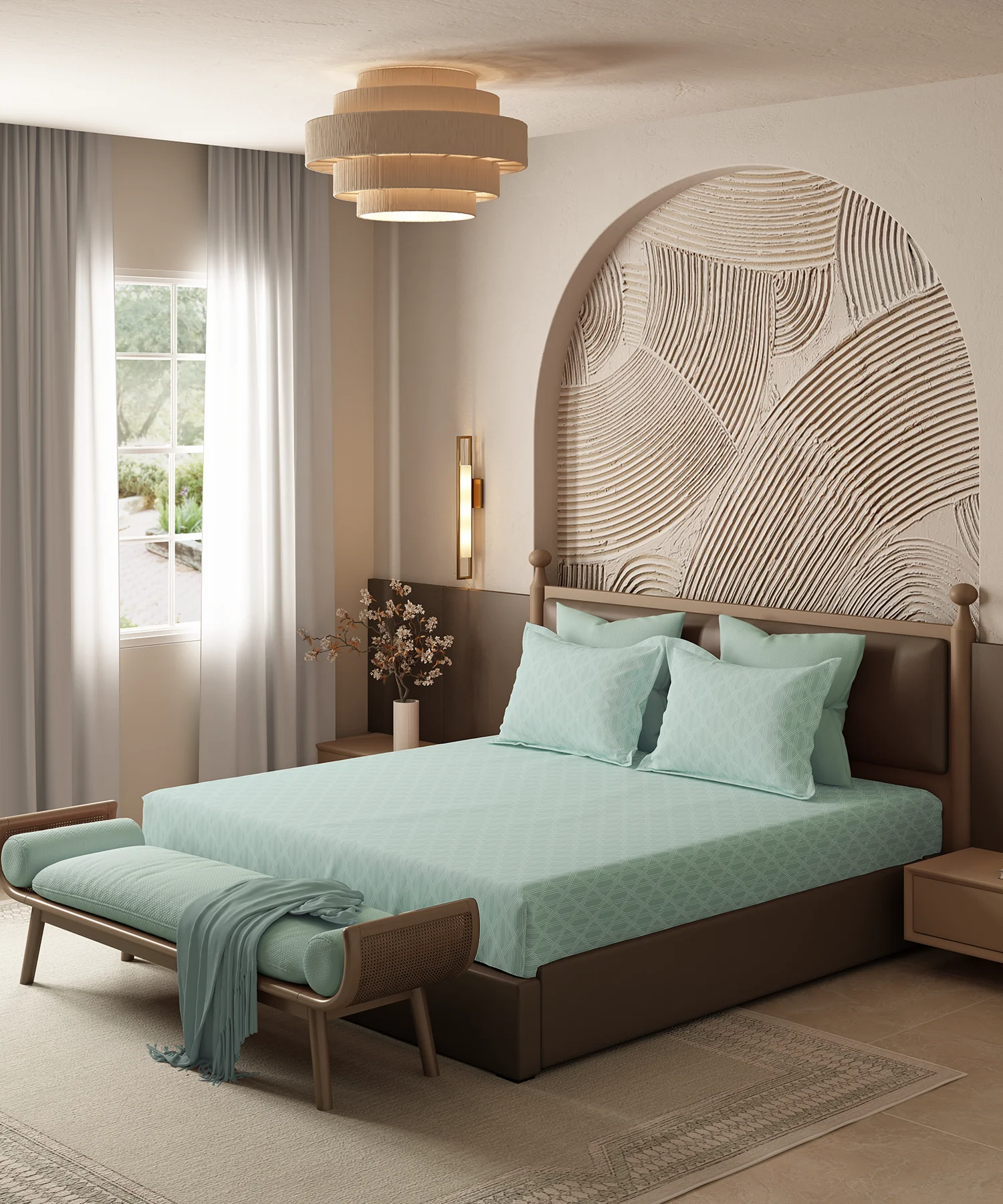 Home Essential Pastel Poetry Geo Bedsheet, Aldo Tiffany|144TC Cotton| 2 Pillow Covers - Image 4
