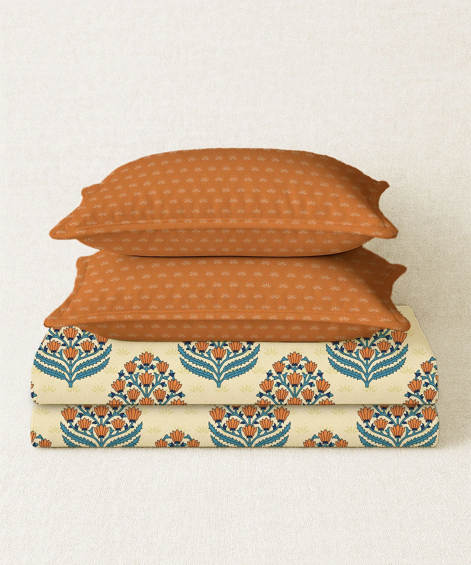 Home Essential Royal Bloom Queen Bedsheet Set, Dhalia Orange| 144TC Cotton| 2 Pillow Covers - Image 3