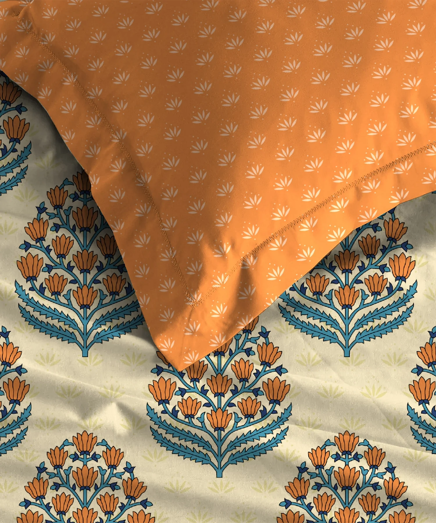 Home Essential Royal Bloom Queen Bedsheet Set, Dhalia Orange| 144TC Cotton| 2 Pillow Covers - Image 6