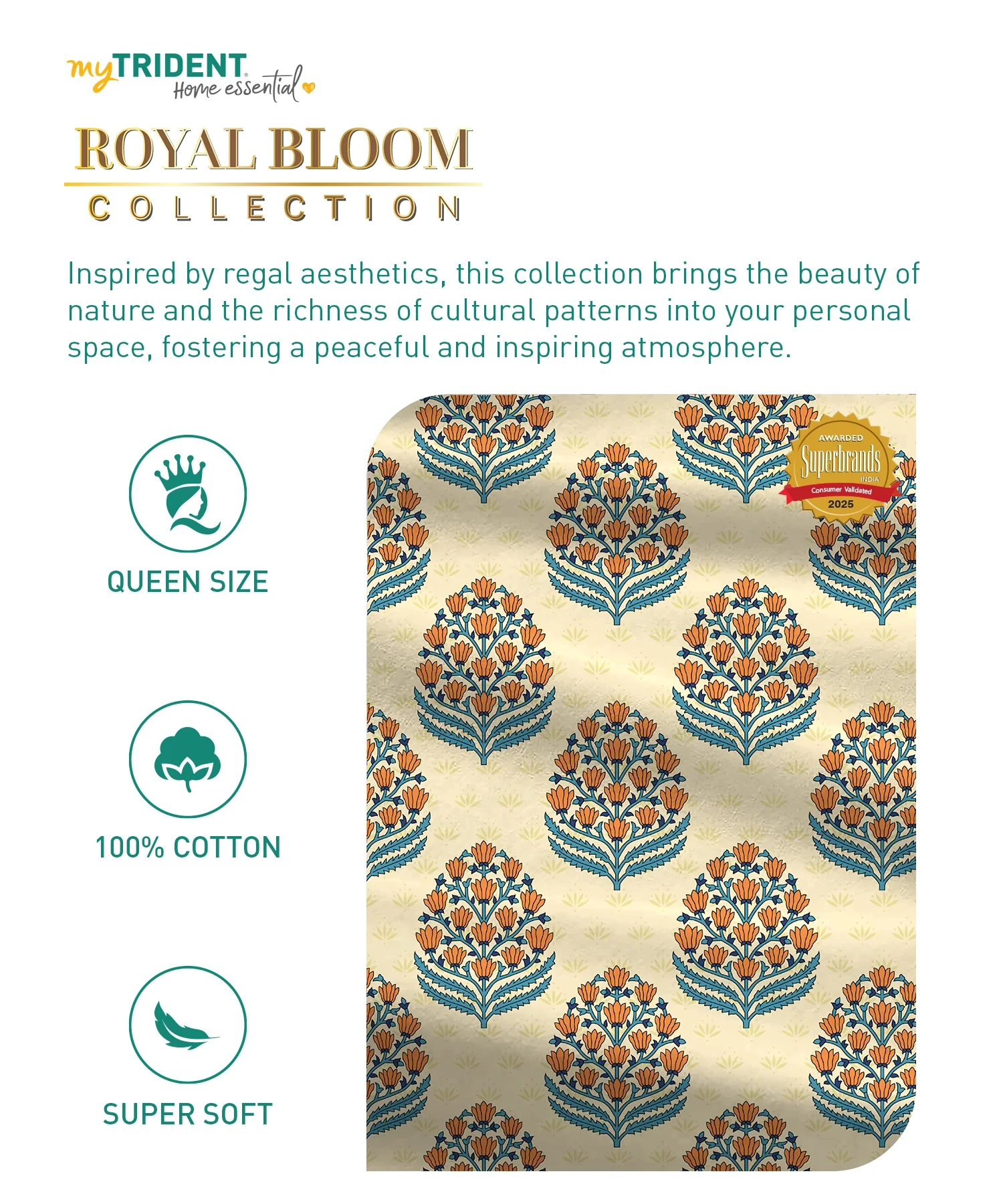 Home Essential Royal Bloom Queen Bedsheet Set, Dhalia Orange| 144TC Cotton| 2 Pillow Covers - Image 8