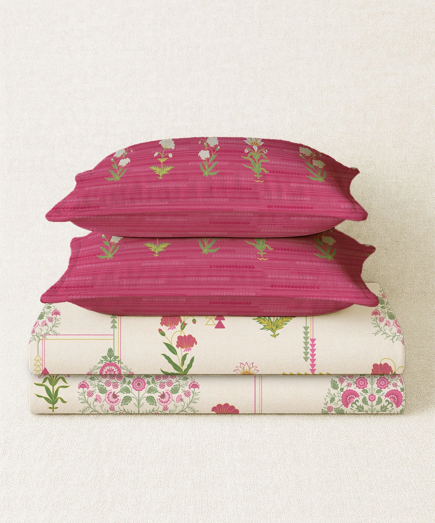 Home Essential Royal Bloom Queen Bedsheet Set, Gilded Dream Pink| 144TC Cotton| 2 Pillow Covers - Image 3