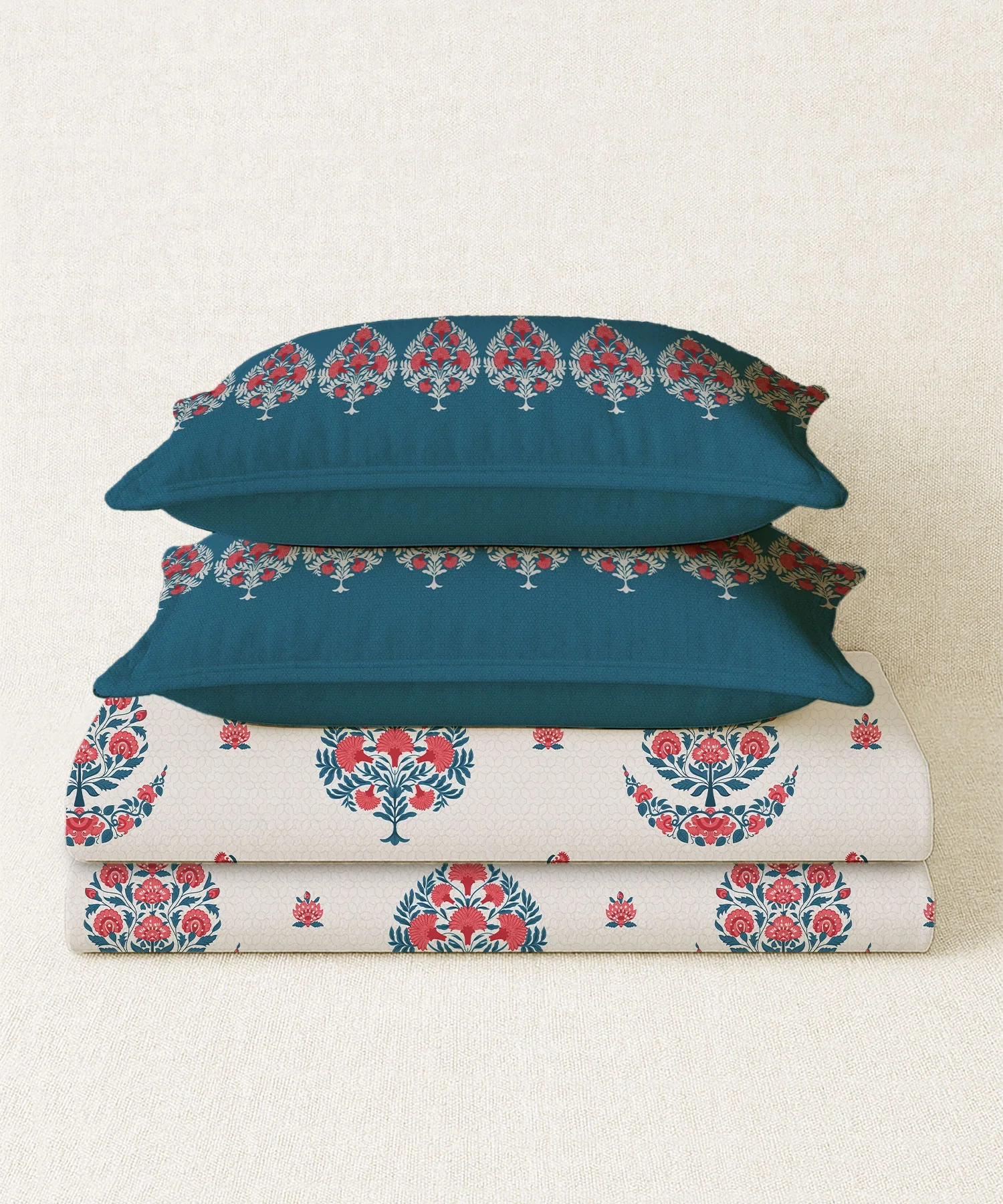 Home Essential Royal Bloom Queen Bedsheet Set, Lindon Blue| 144TC Cotton| 2 Pillow Covers - Image 3