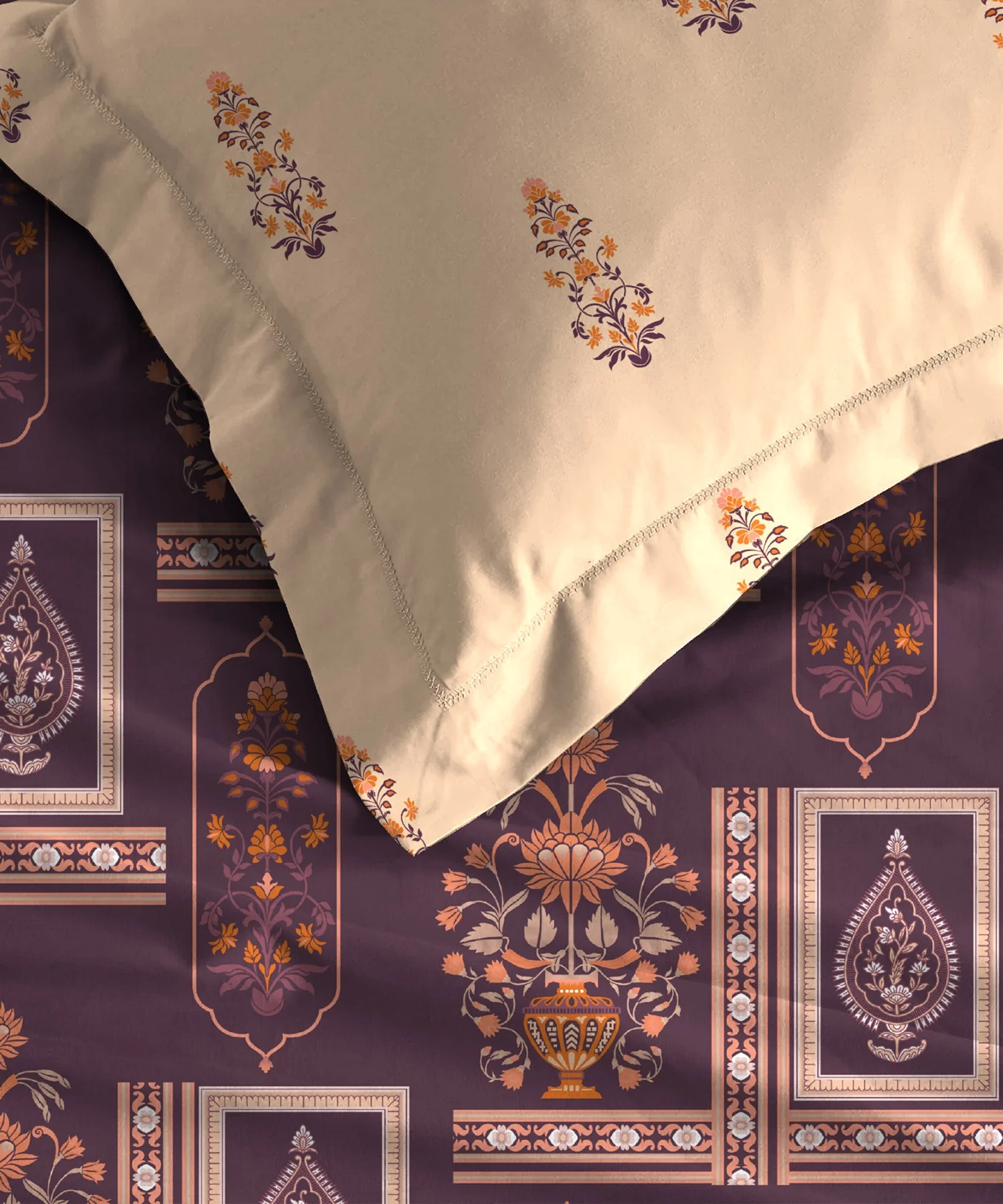Home Essential Royal Bloom Queen Bedsheet Set, Mirabella Coral | 144TC Cotton| 2 Pillow Covers - Image 6