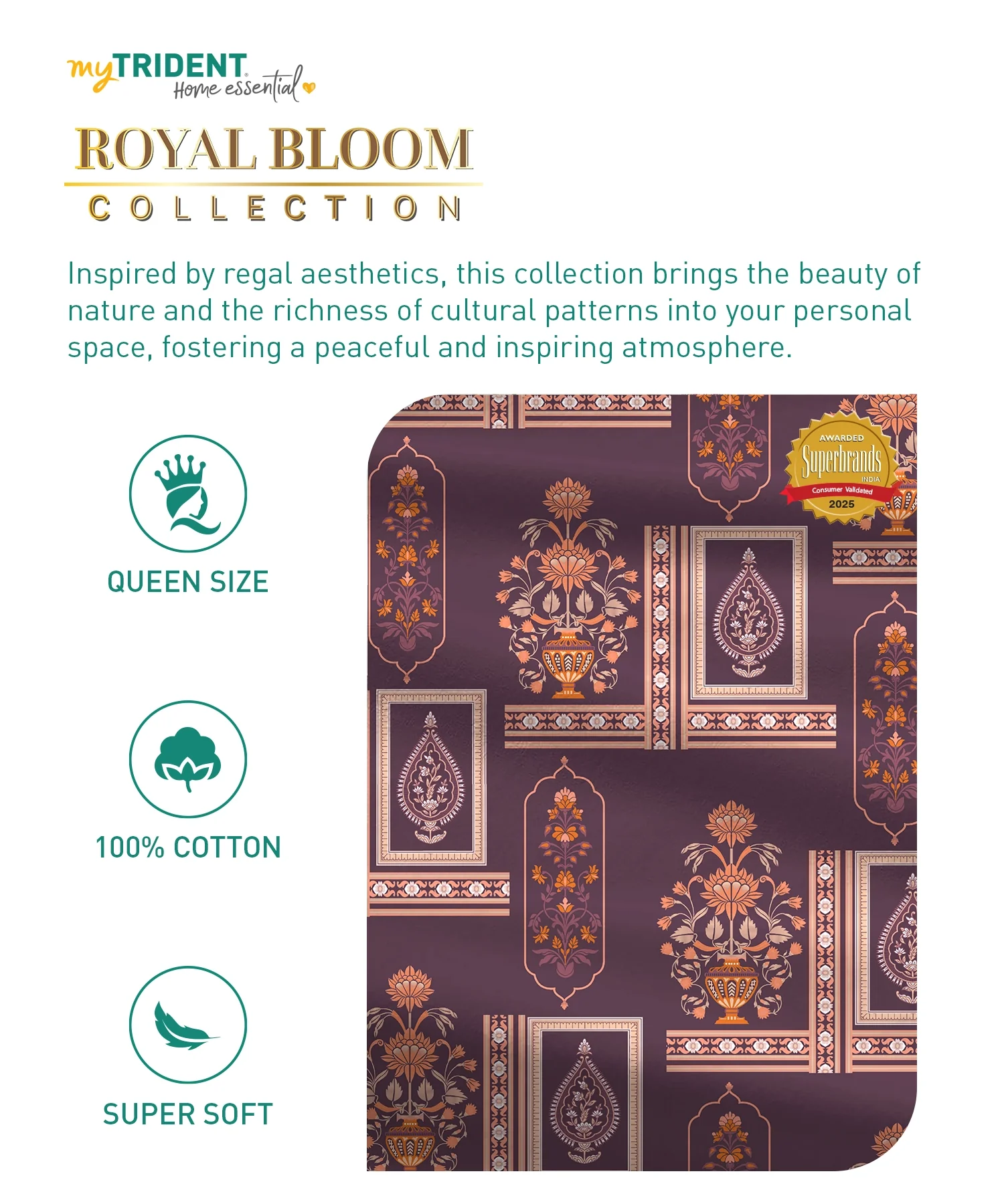 Home Essential Royal Bloom Queen Bedsheet Set, Mirabella Coral | 144TC Cotton| 2 Pillow Covers - Image 8