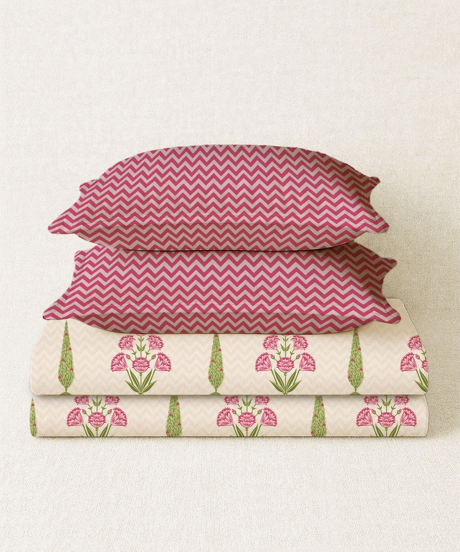 Home Essential Royal Bloom Queen Bedsheet Set, Raya Pink| 144TC Cotton| 2 Pillow Covers - Image 3