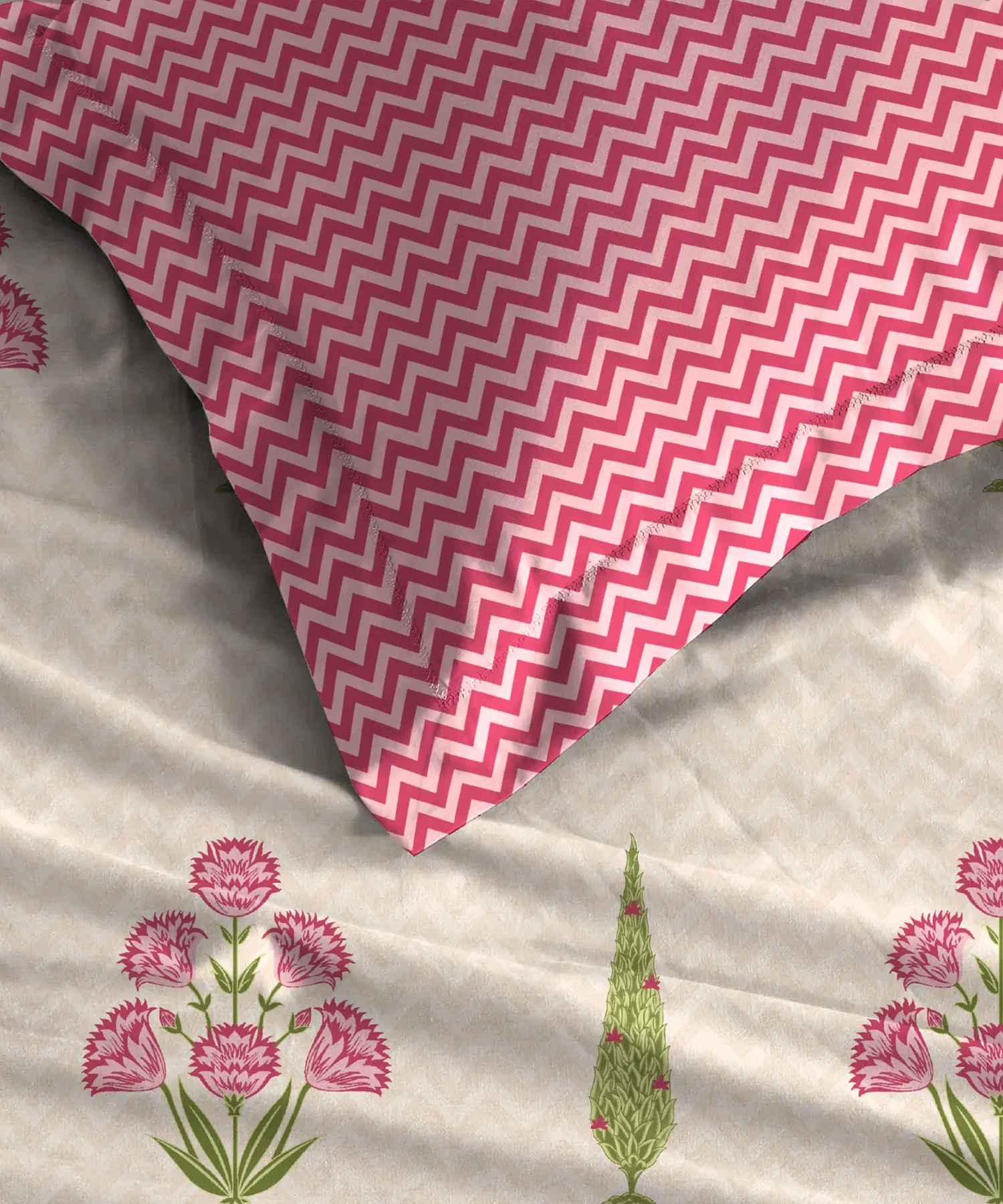 Home Essential Royal Bloom Queen Bedsheet Set, Raya Pink| 144TC Cotton| 2 Pillow Covers - Image 6