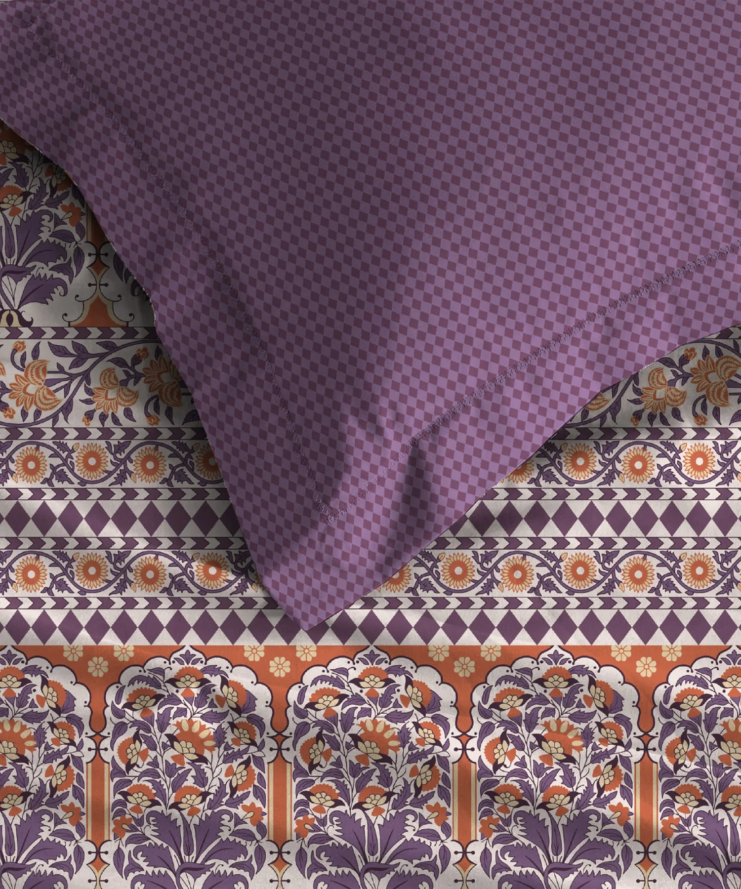 Home Essential Royal Bloom Queen Bedsheet Set, Rosario Purple| 144TC Cotton| 2 Pillow Covers - Image 6