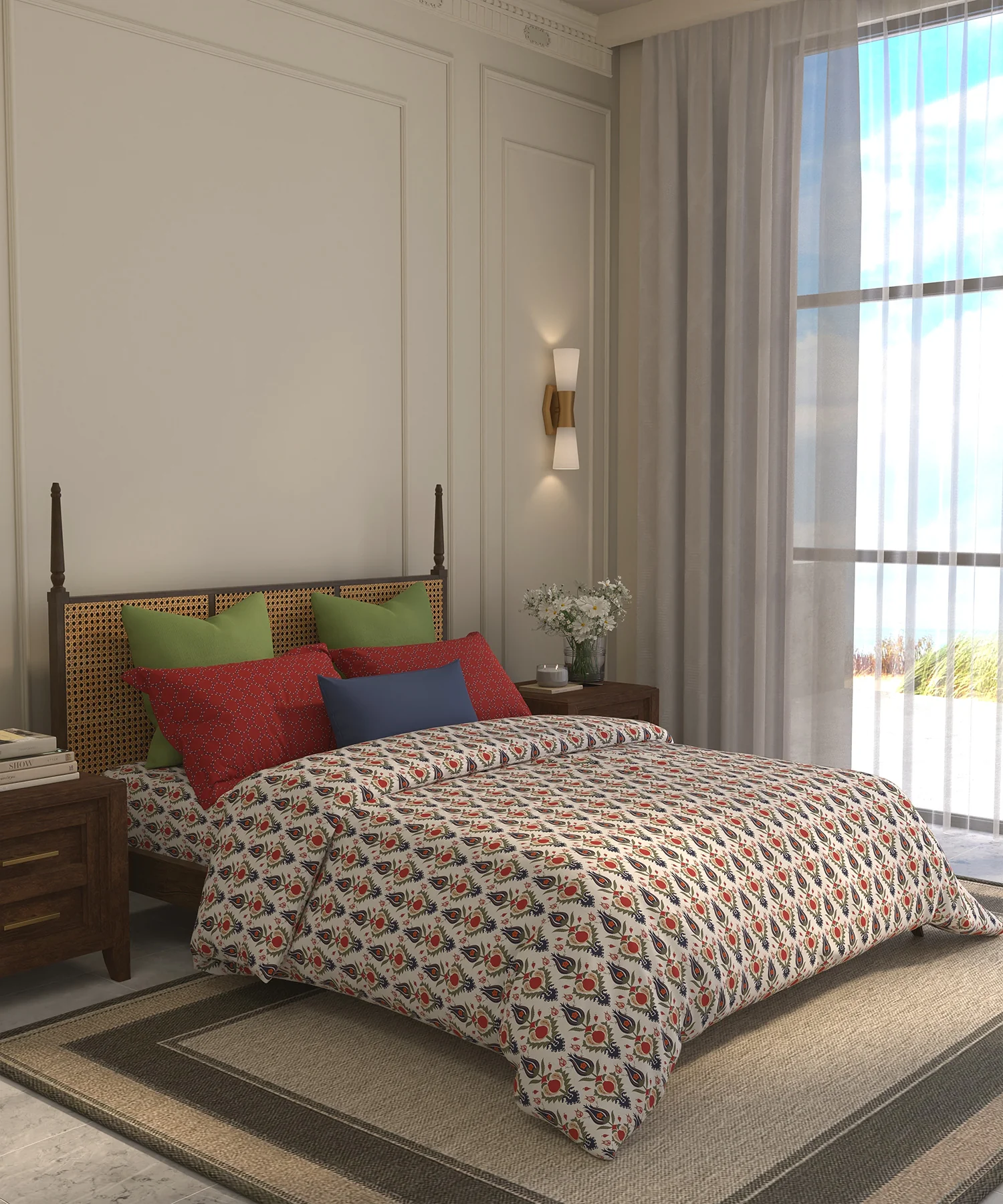 Home Essential Suzani Bedding Set, Bahar|144 TC Cotton| 4 Pc Set