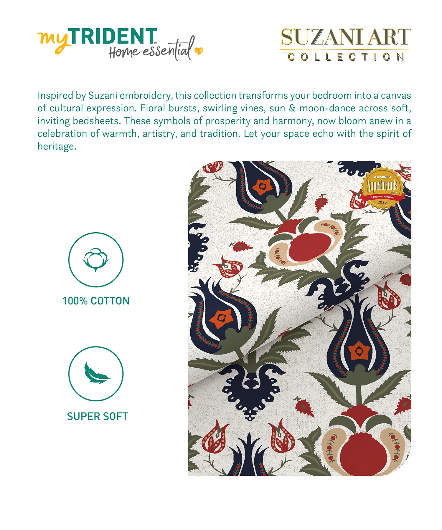 Home Essential Suzani Bedding Set, Bahar|144 TC Cotton| 4 Pc Set - Image 6