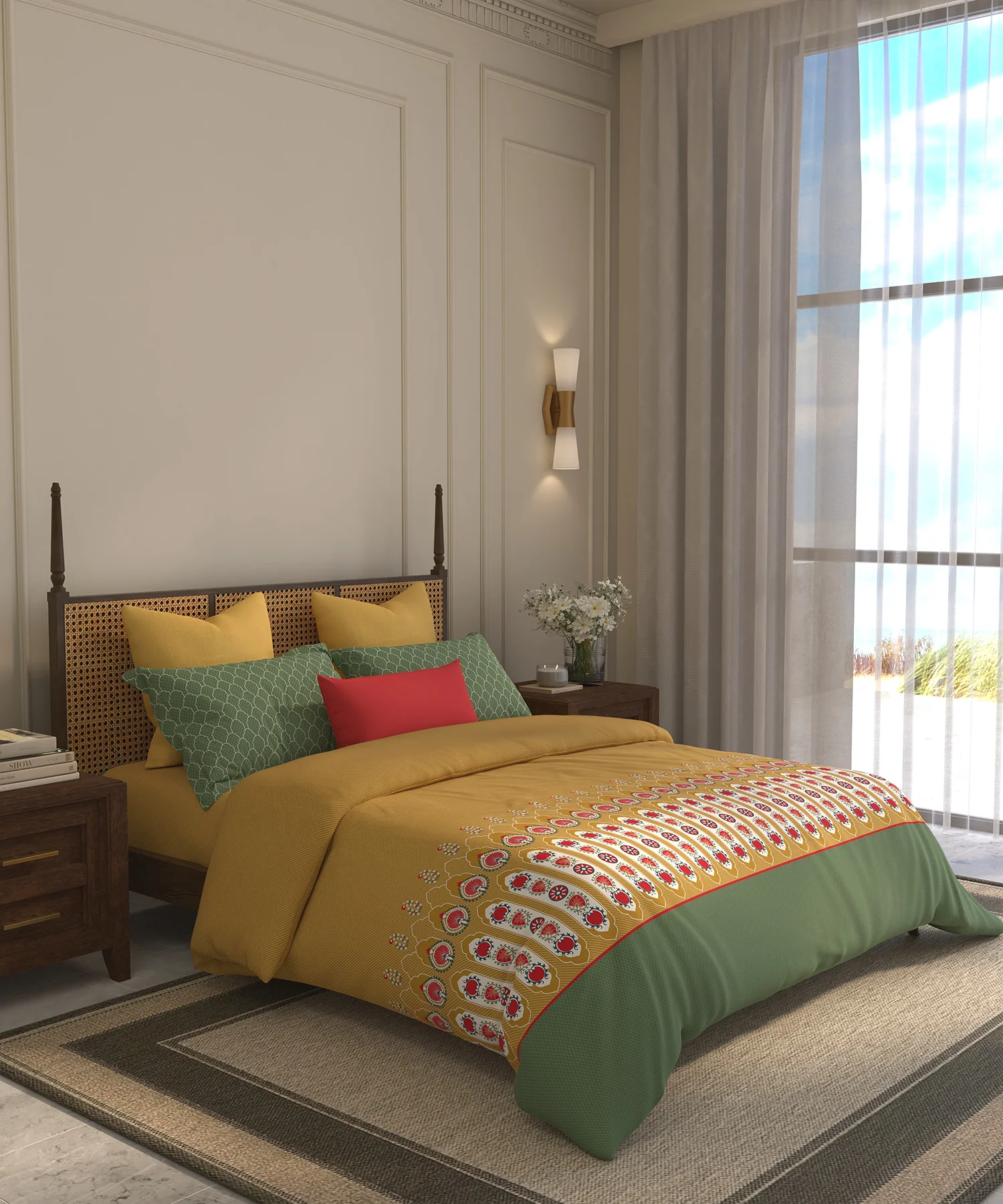 Home Essential Suzani Bedding Set, Khush Rang|144 TC Cotton| 4 Pc Set