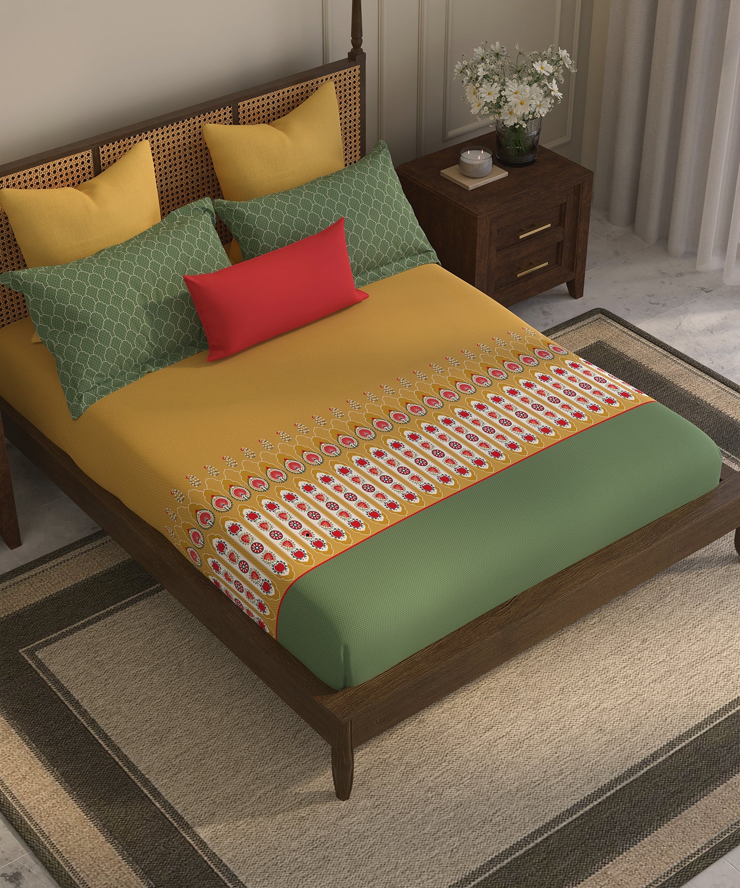 Home Essential Suzani Bedding Set, Khush Rang|144 TC Cotton| 4 Pc Set - Image 4
