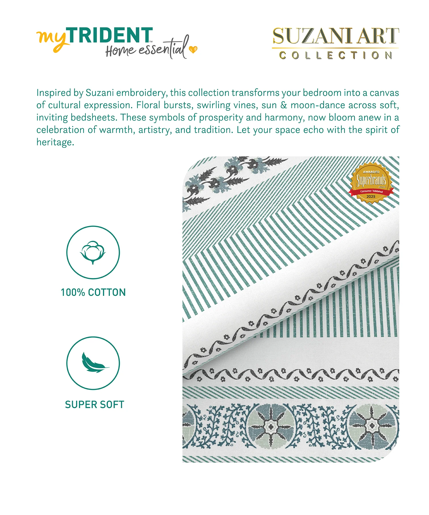 Home Essential Suzani Bedding Set, Naqsh|144 TC Cotton| 4 Pc Set - Image 6