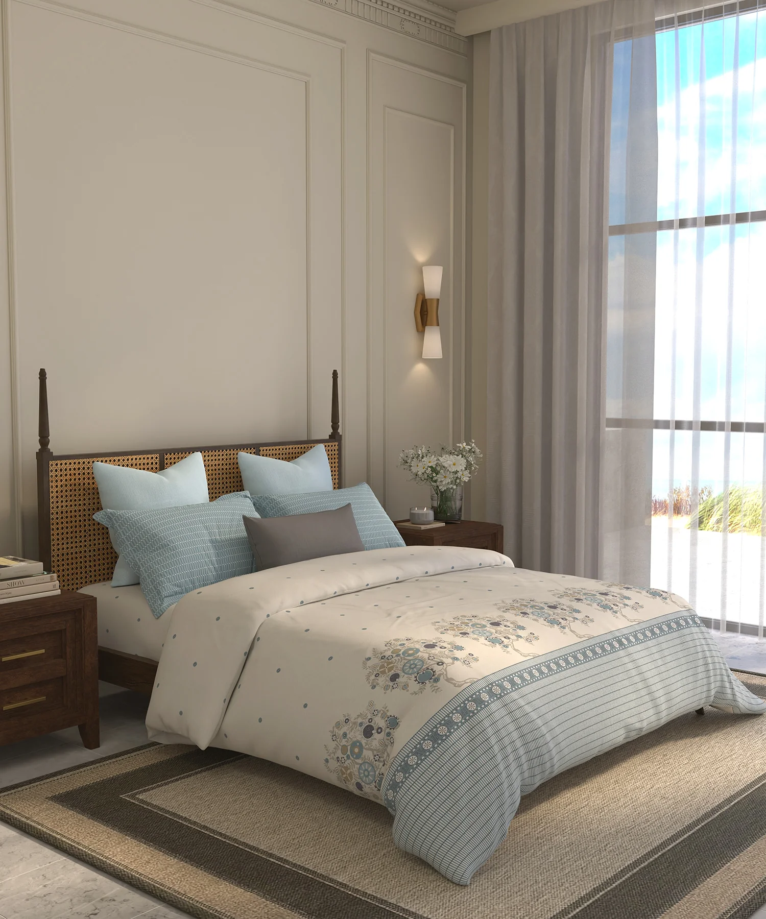 Home Essential Suzani Bedding Set, Resham Raag|144 TC Cotton| 4 Pc Set