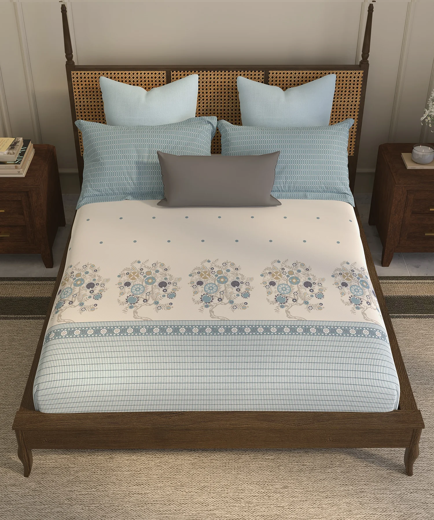 Home Essential Suzani Bedding Set, Resham Raag|144 TC Cotton| 4 Pc Set - Image 3