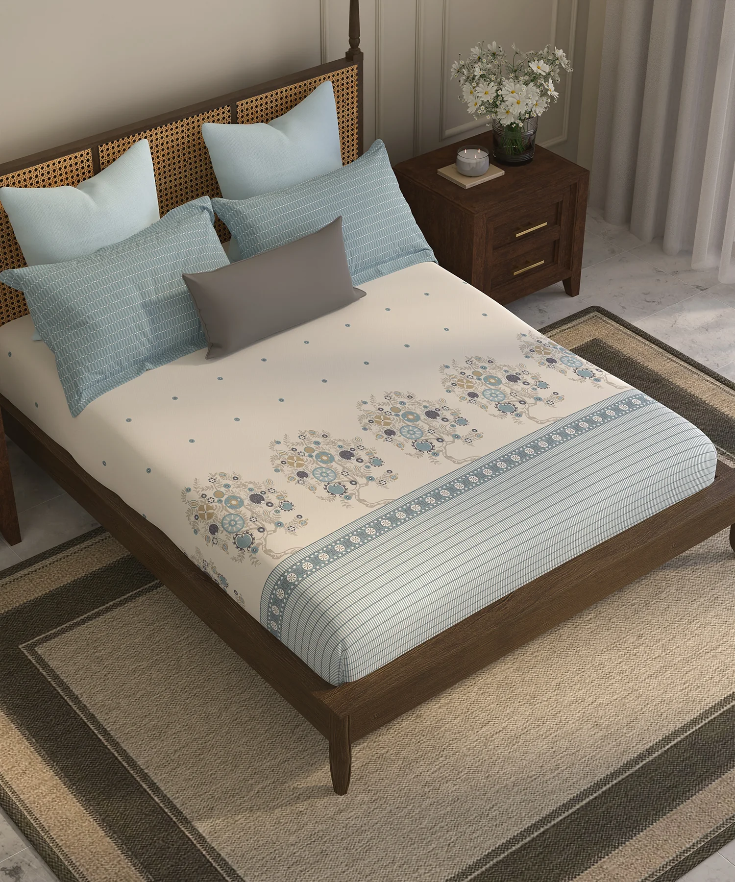 Home Essential Suzani Bedding Set, Resham Raag|144 TC Cotton| 4 Pc Set - Image 4