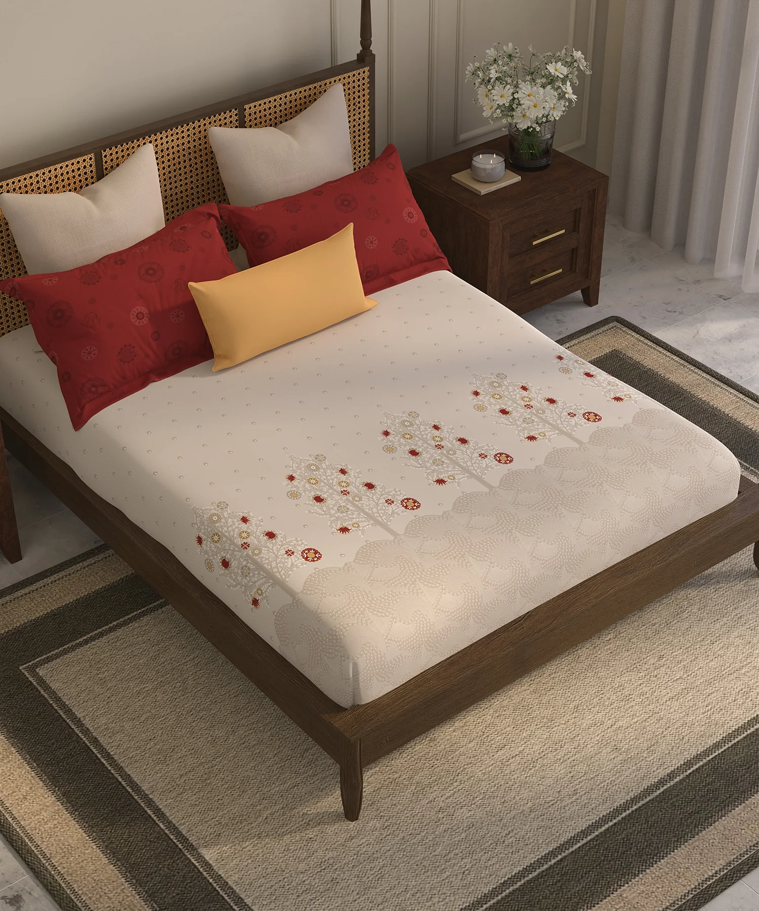 Home Essential Suzani Bedding Set, Zulfiyan|144 TC Cotton| 4 Pc Set - Image 4