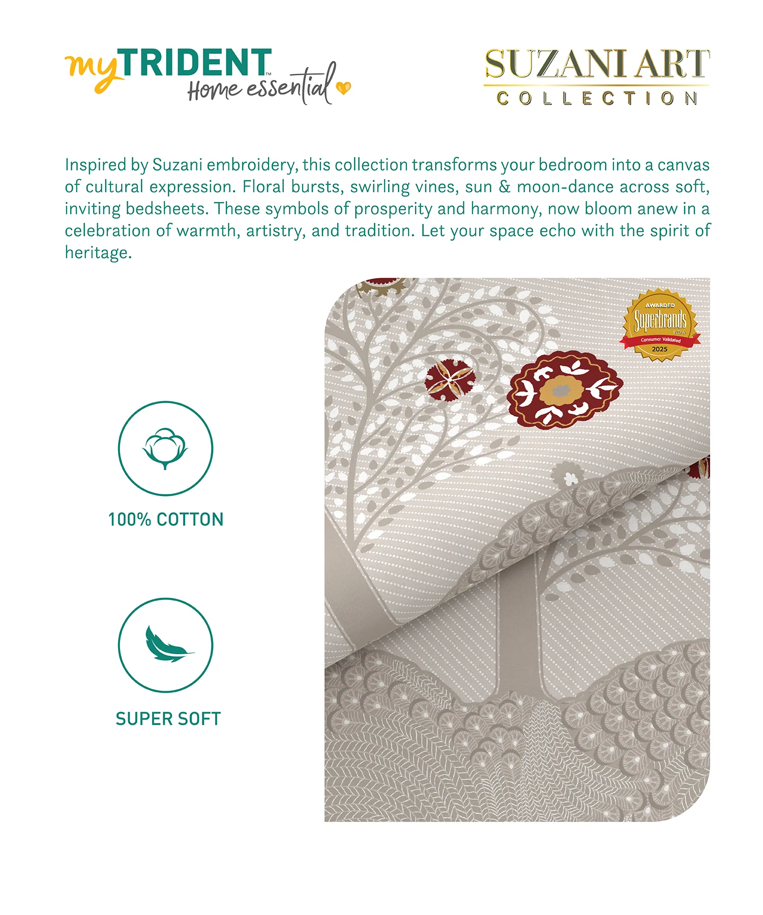 Home Essential Suzani Double AC Comforter, Zulfiyan| 144 TC Cotton - Image 5