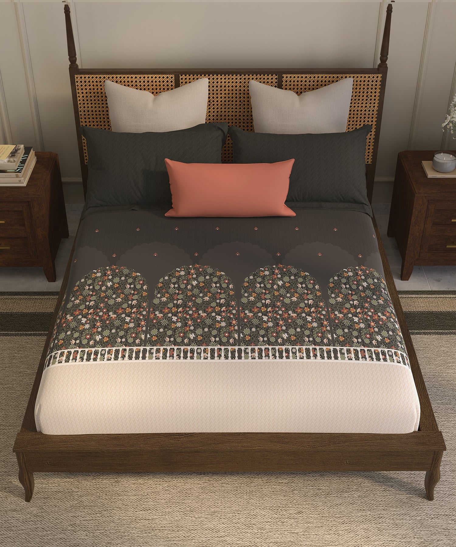 Home Essential Suzani King Bedsheet, Angan Phool|144TC Cotton| 2 Pillow Covers - Image 3
