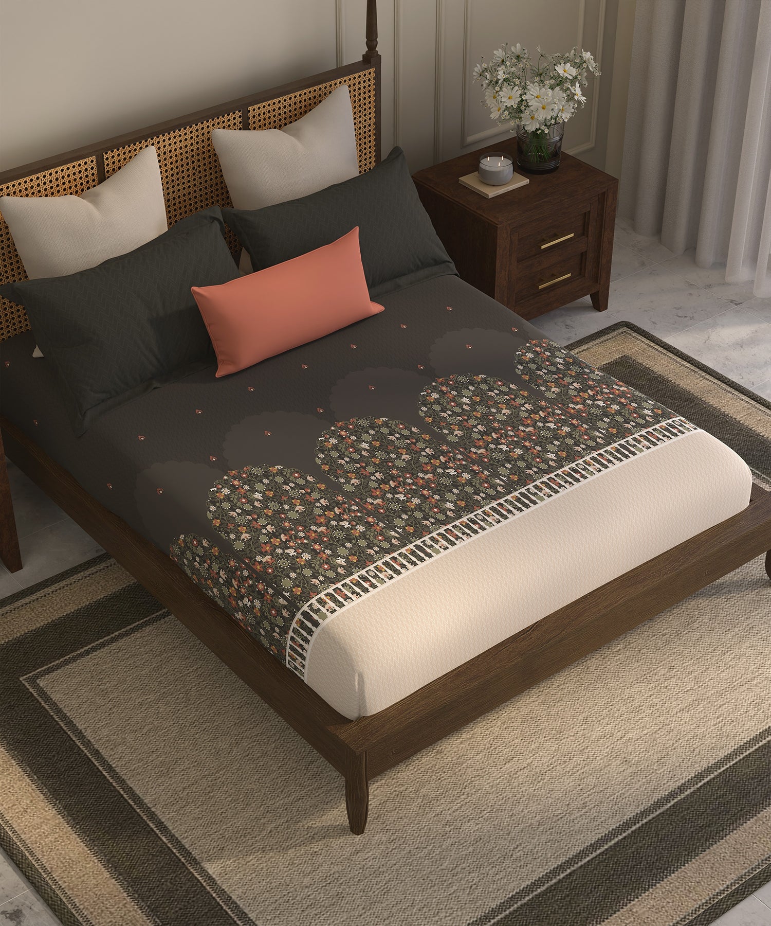 Home Essential Suzani King Bedsheet, Angan Phool|144TC Cotton| 2 Pillow Covers - Image 4