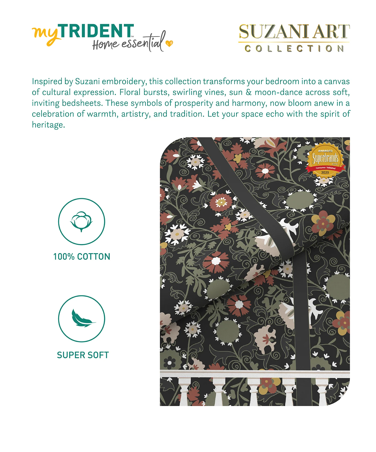 Home Essential Suzani King Bedsheet, Angan Phool|144TC Cotton| 2 Pillow Covers - Image 6