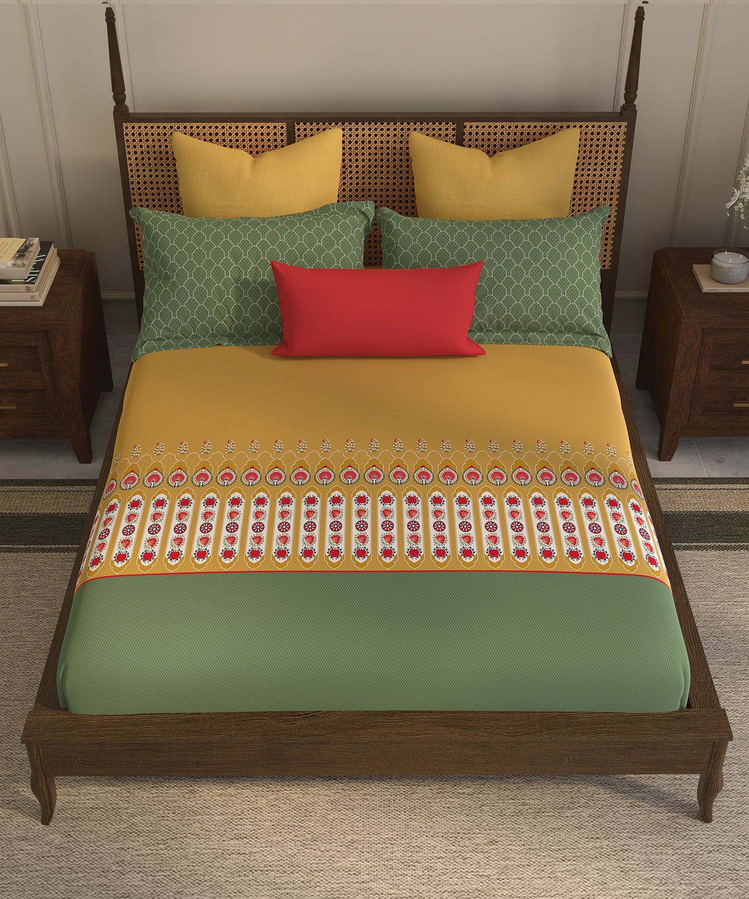 Home Essential Suzani King Bedsheet, Khush Rang|144TC Cotton| 2 Pillow Covers - Image 3