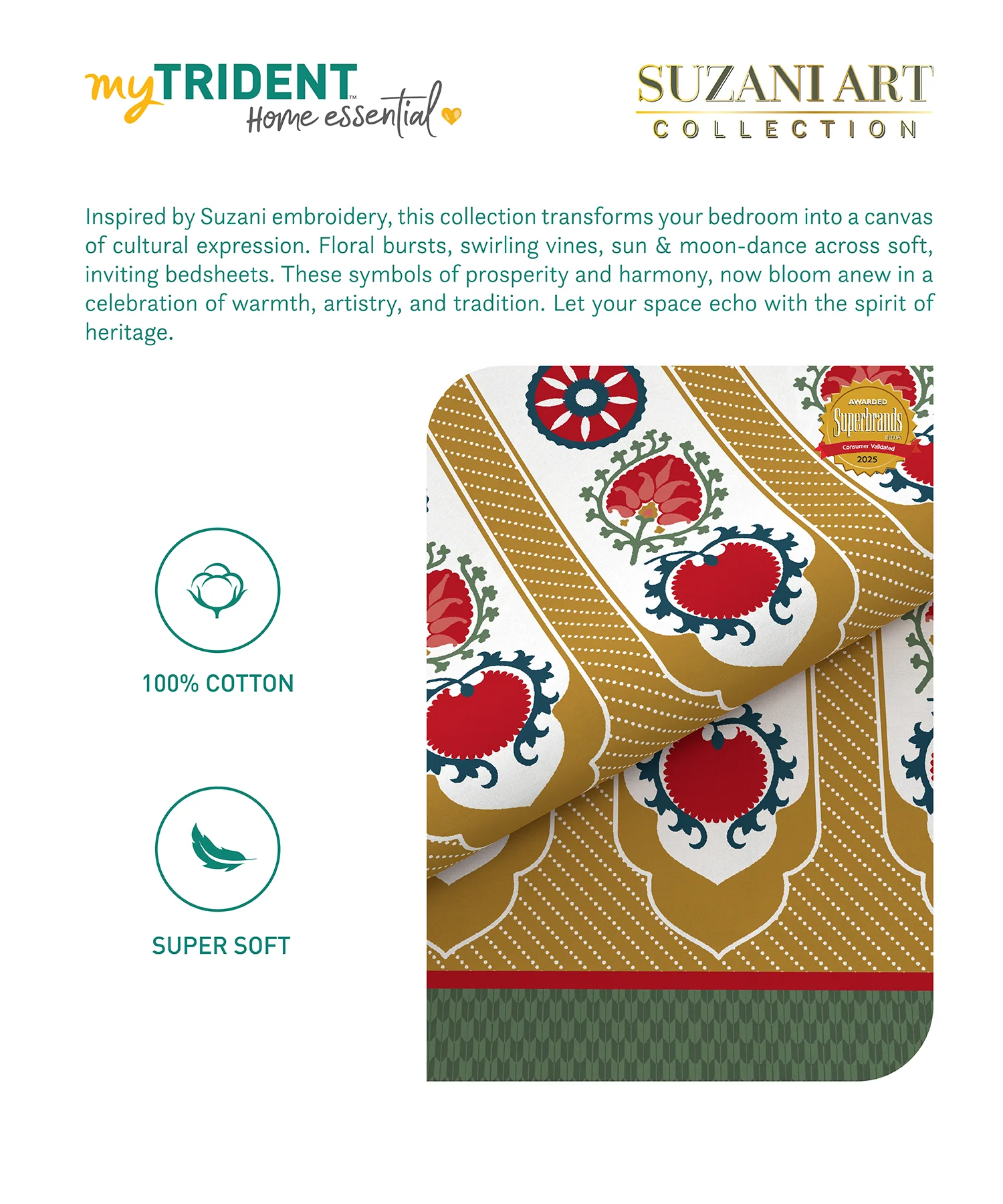 Home Essential Suzani King Bedsheet, Khush Rang|144TC Cotton| 2 Pillow Covers - Image 6