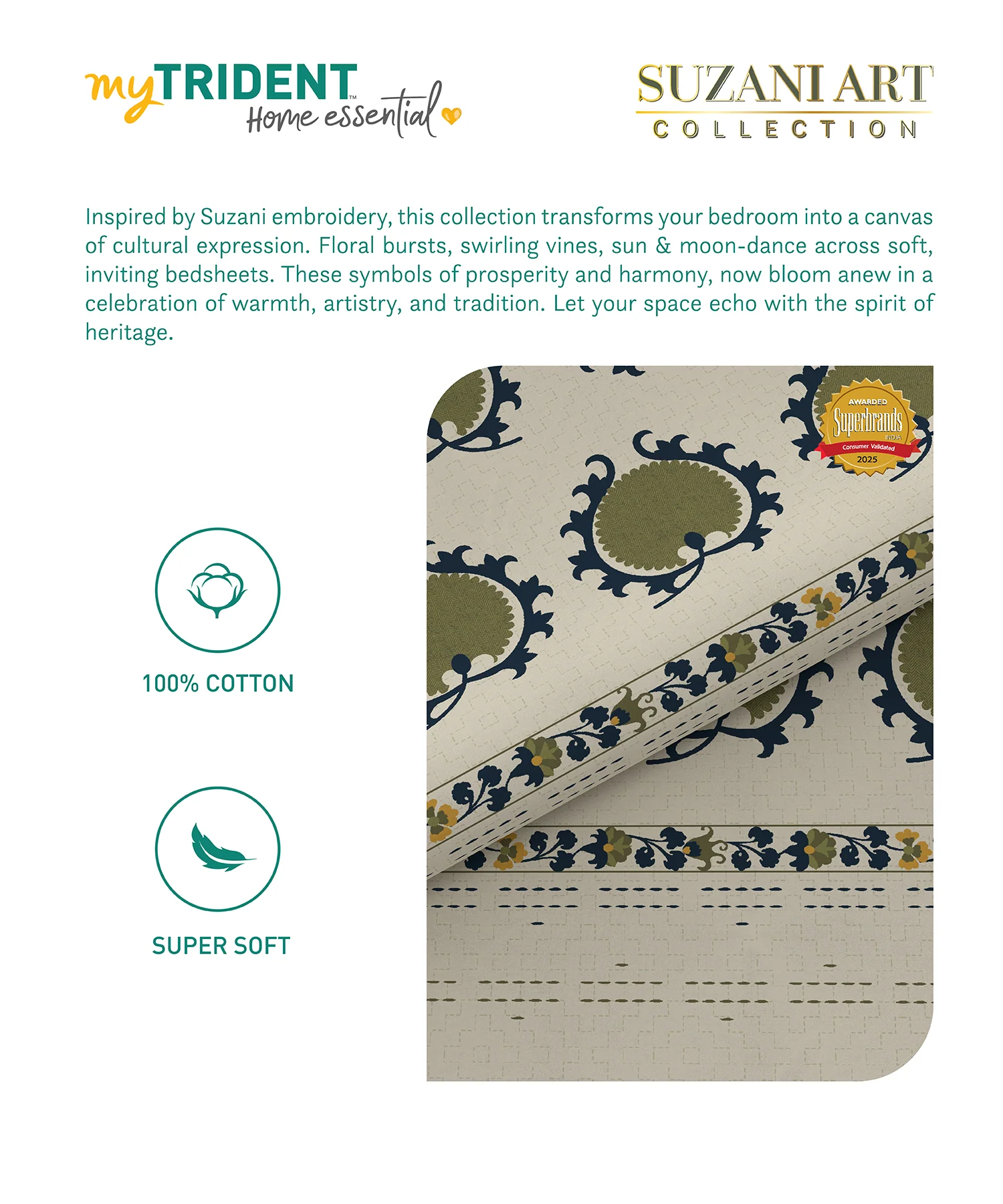 Home Essential Suzani King Bedsheet, Nagma|144TC Cotton| 2 Pillow Covers - Image 6