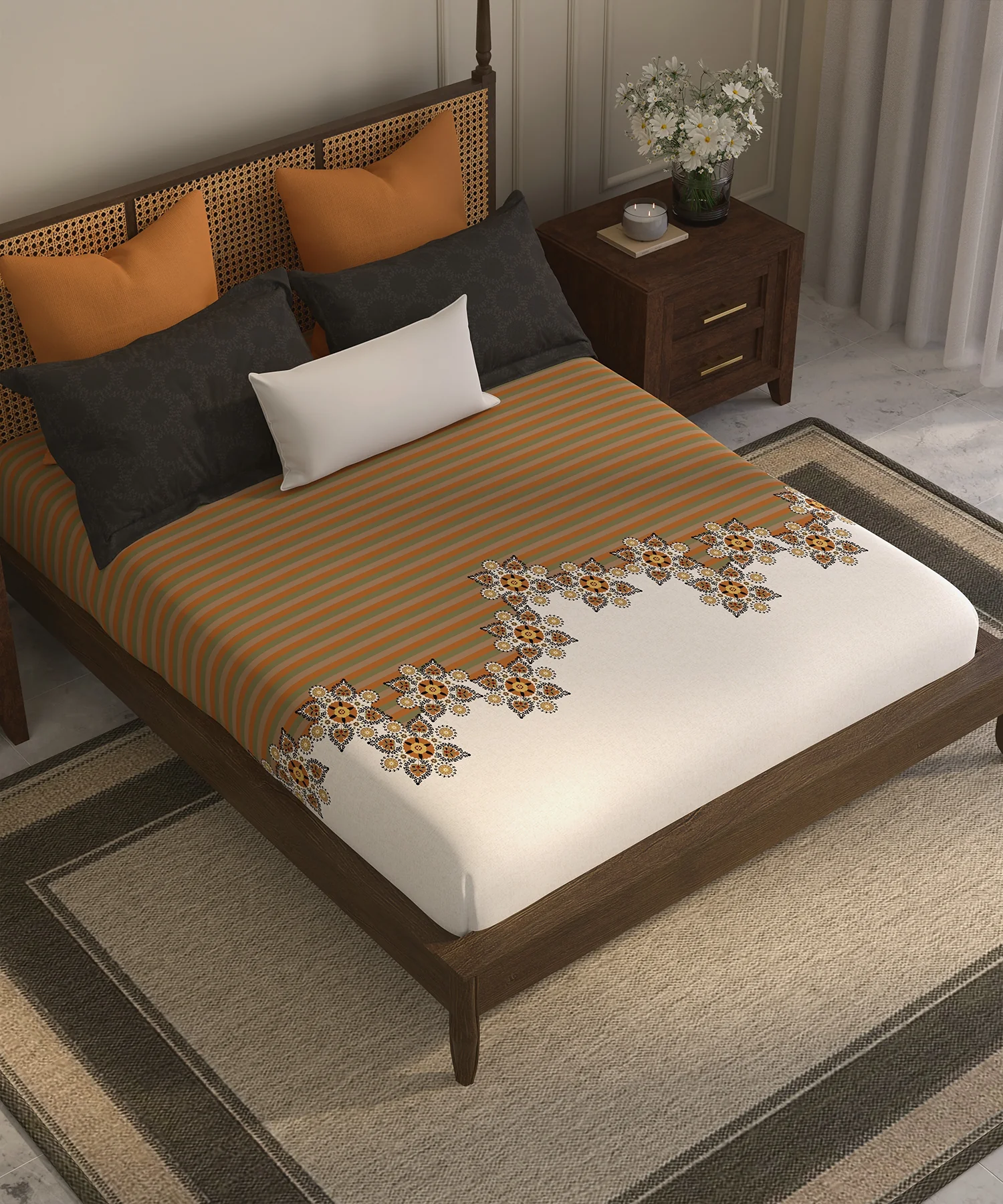 Home Essential Suzani King Bedsheet, Silsila|144TC Cotton| 2 Pillow Covers - Image 4