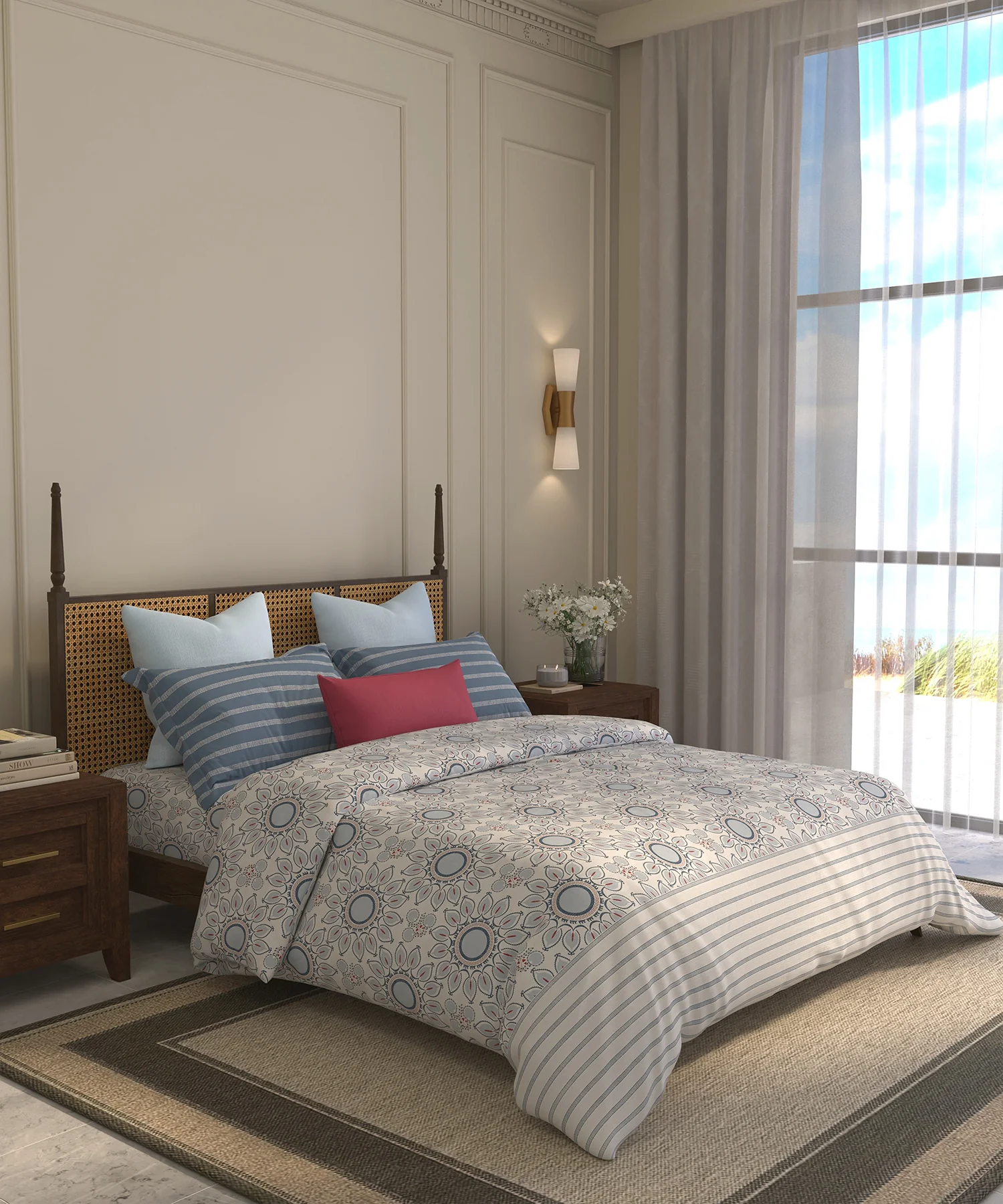 Home Essential Suzani King Bedsheet, Vata Stuti|144TC Cotton| 2 Pillow Covers