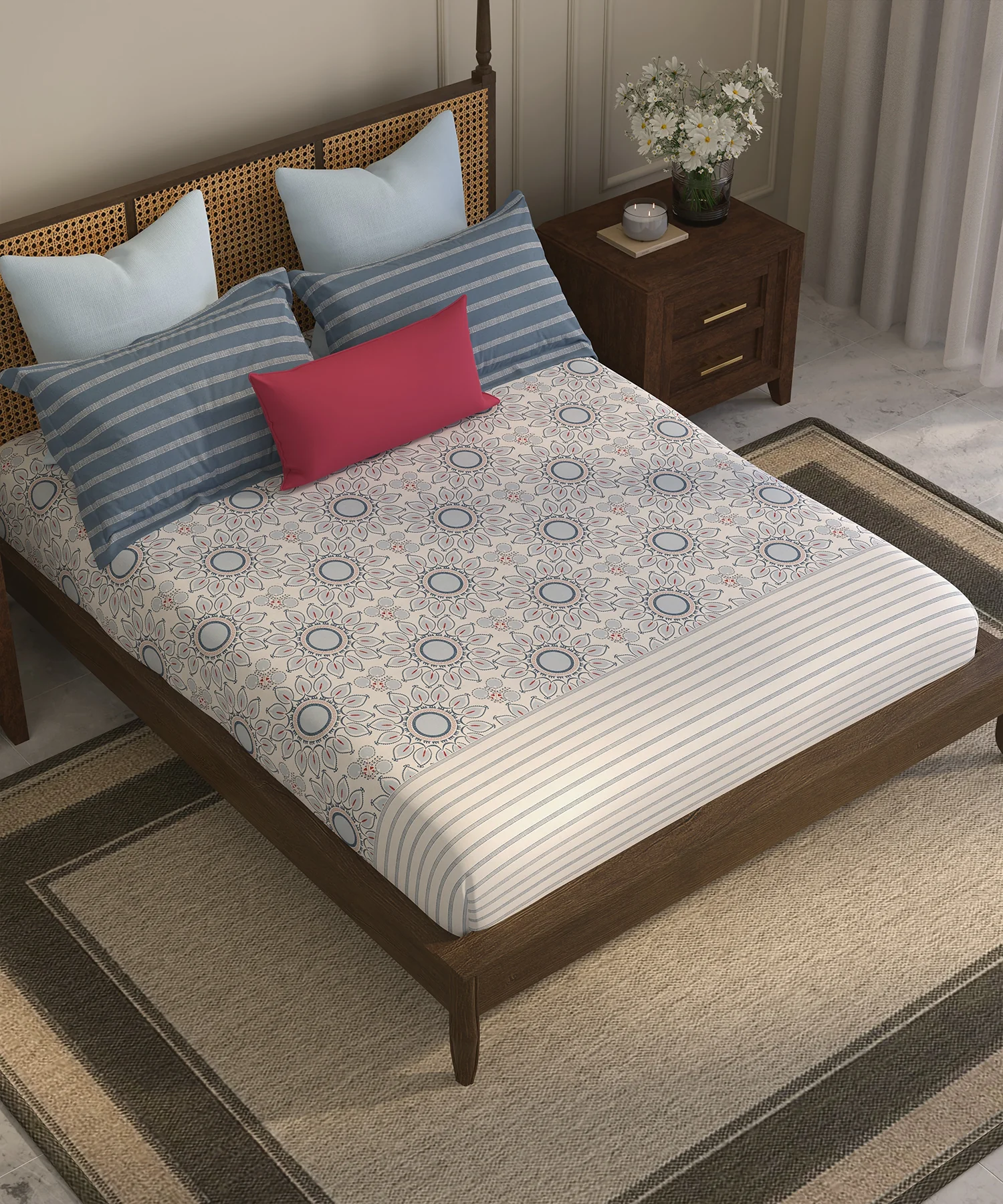 Home Essential Suzani King Bedsheet, Vata Stuti|144TC Cotton| 2 Pillow Covers - Image 4