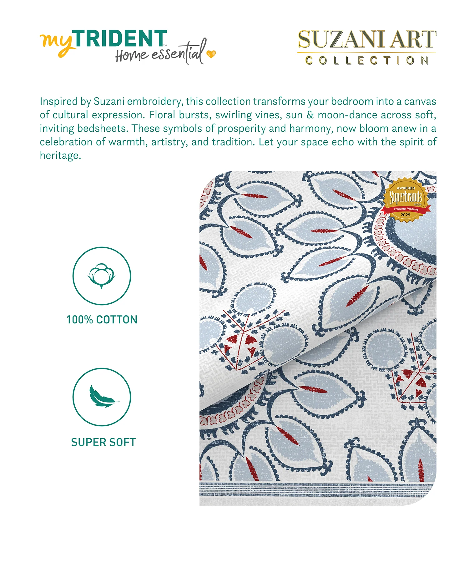 Home Essential Suzani King Bedsheet, Vata Stuti|144TC Cotton| 2 Pillow Covers - Image 6