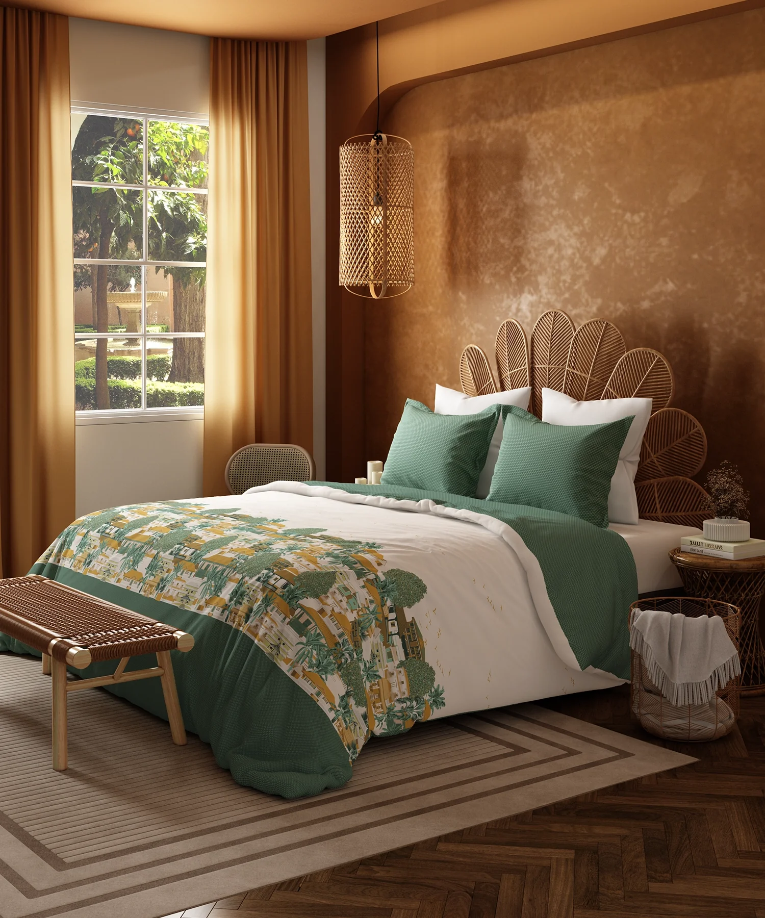 Home Essentials Namaste Bharat Bedding Set, Chhetinad Green| 144 TC Cotton|4 Pc Set