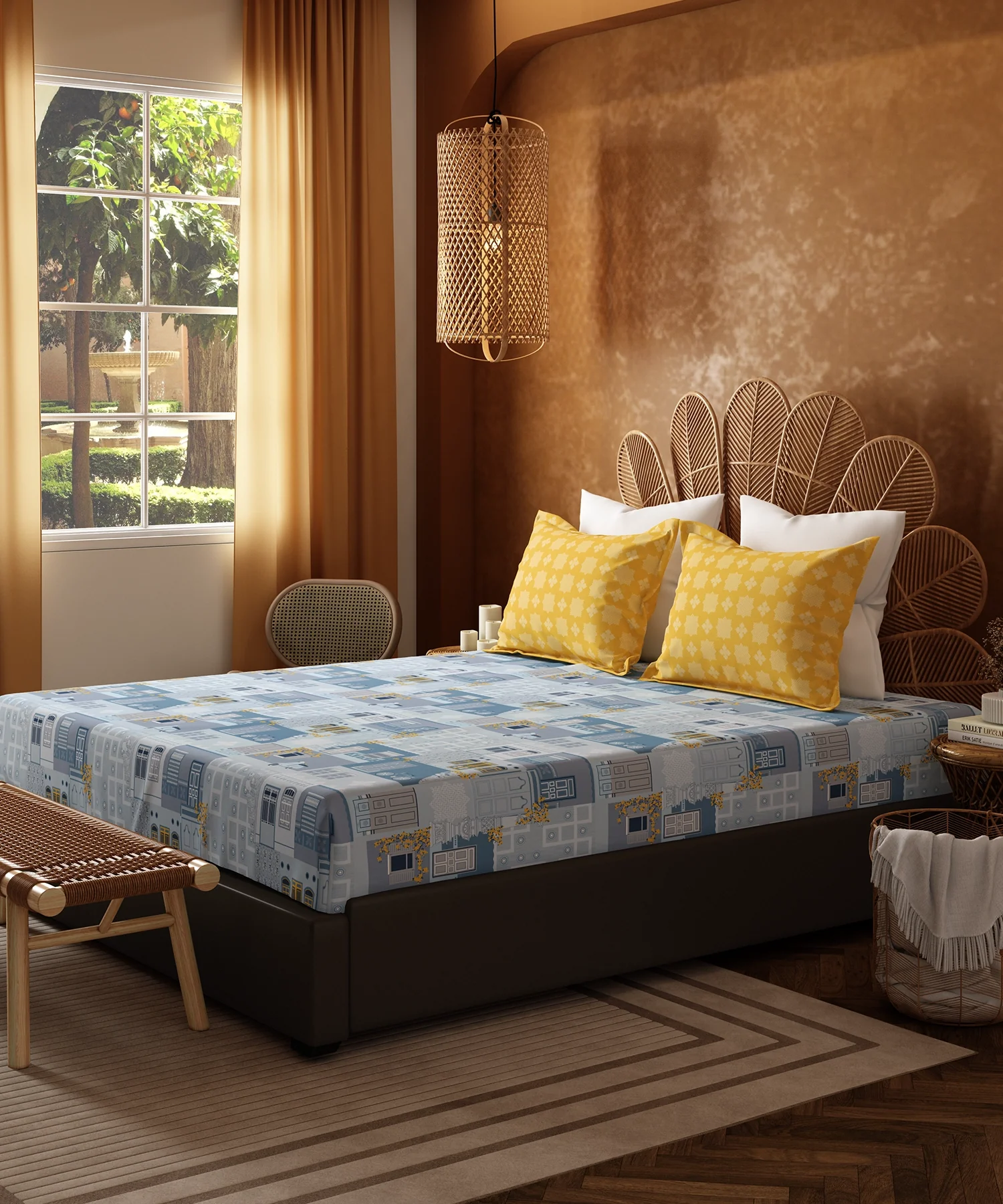 Home Essentials Namaste Bharat Bedding Set, Dakshin Dwaar Blue | 144 TC Cotton|4 Pc Set - Image 3