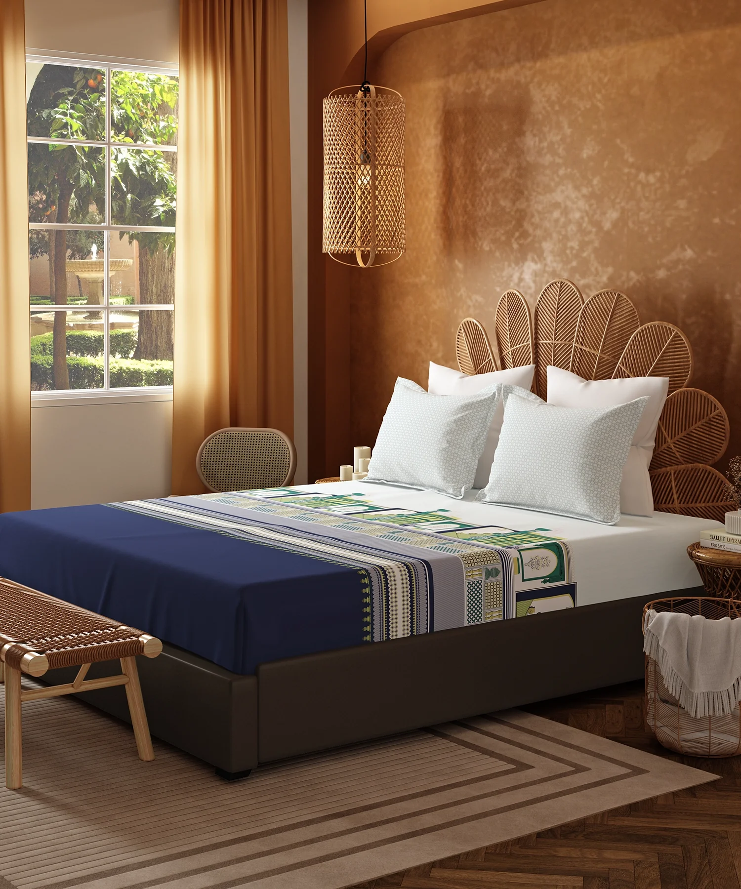 Home Essentials Namaste Bharat Bedding Set, Gharonda Turquoise | 144 TC Cotton|4 Pc Set - Image 3