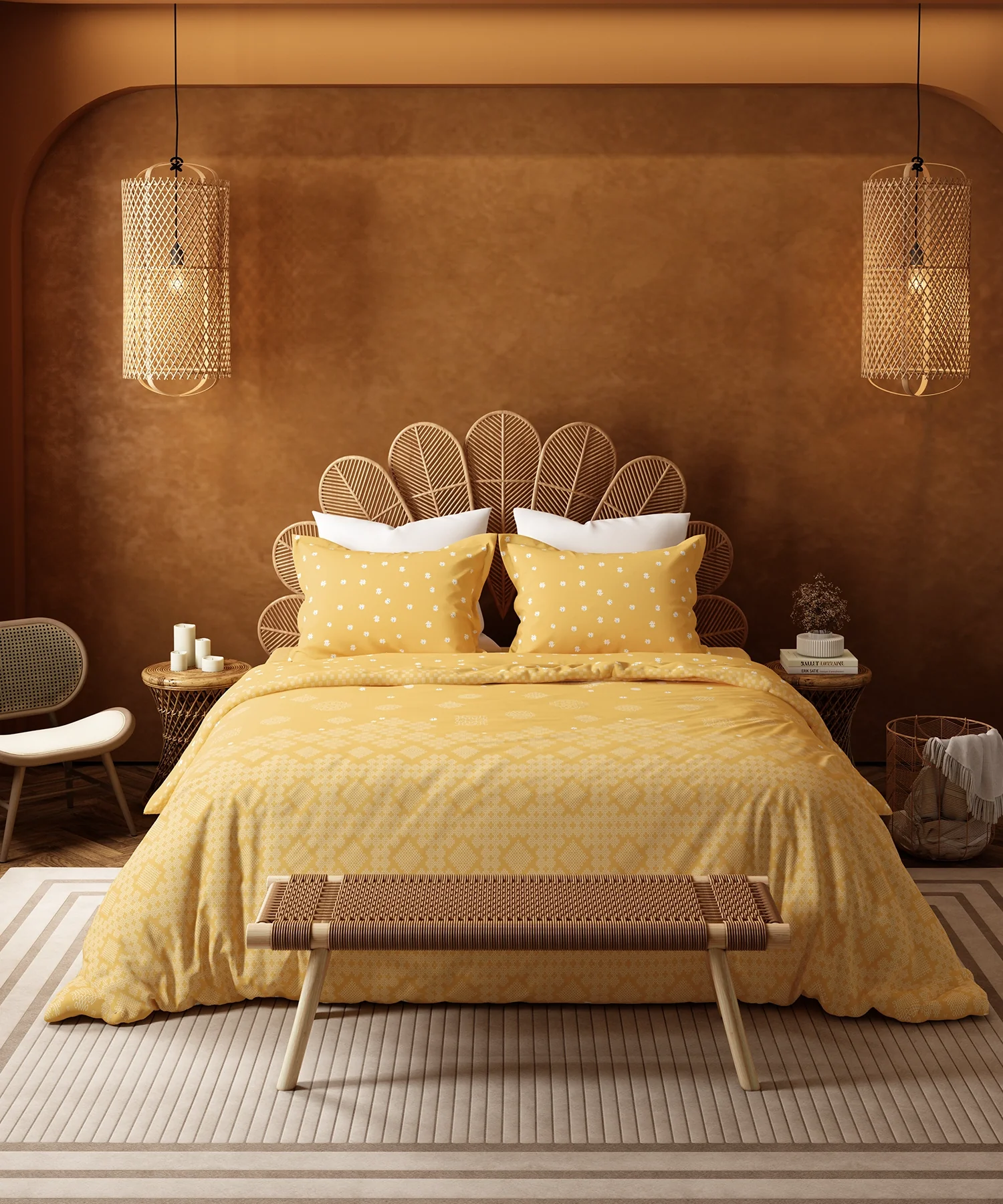 Home Essentials Namaste Bharat Bedding Set, Kolam Streets Yellow | 144 TC Cotton|4 Pc Set - Image 2