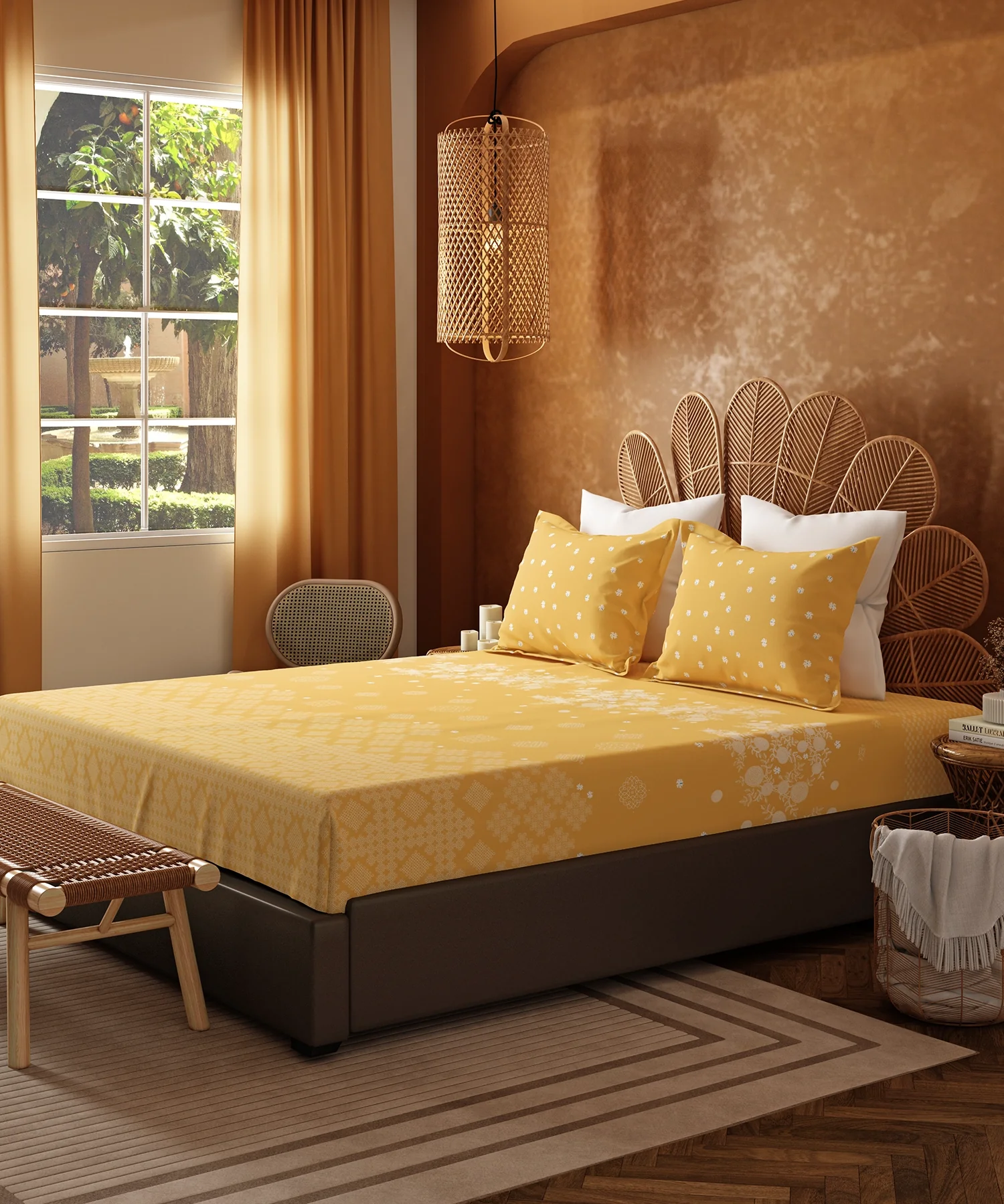 Home Essentials Namaste Bharat Bedding Set, Kolam Streets Yellow | 144 TC Cotton|4 Pc Set - Image 3