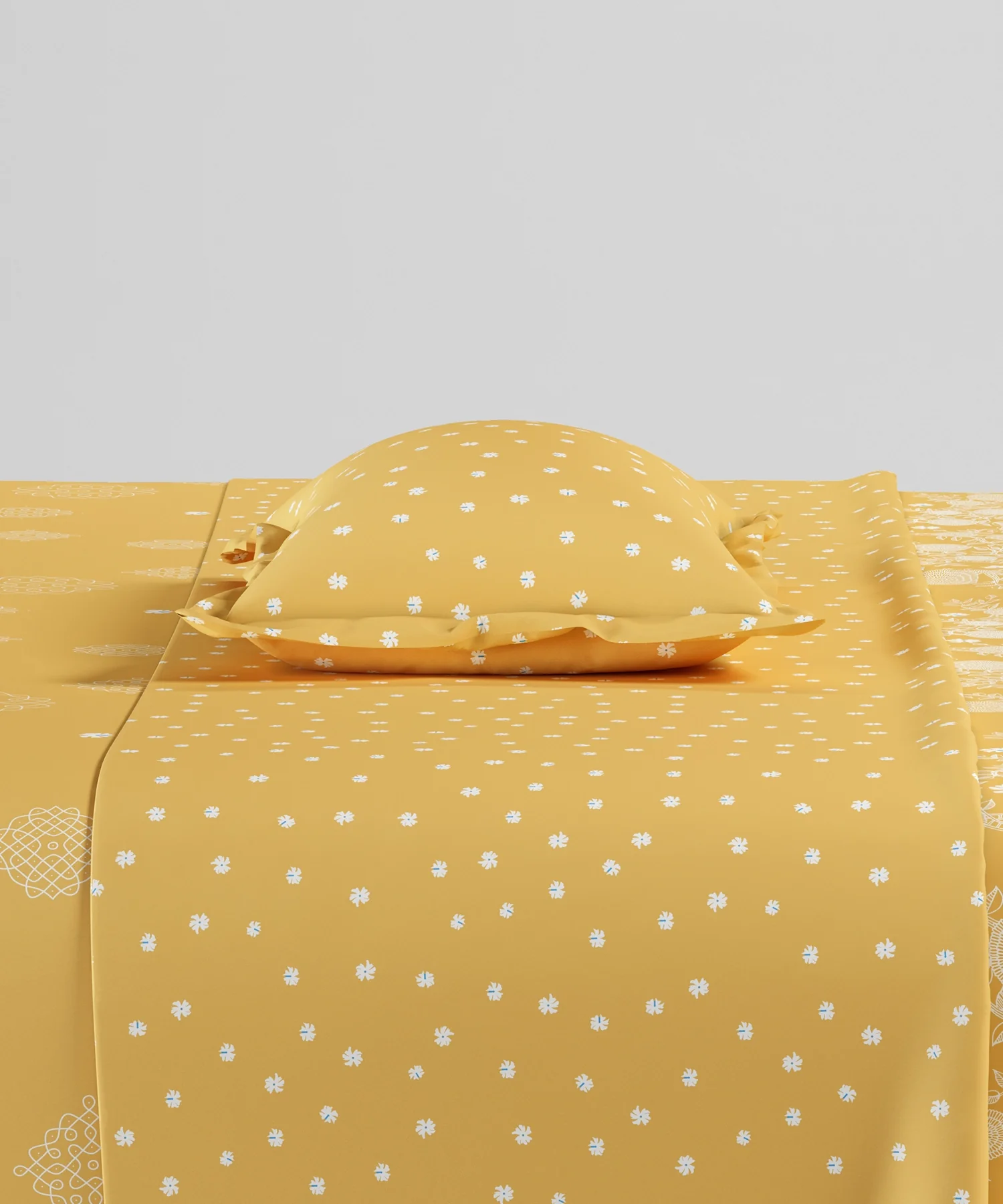 Home Essentials Namaste Bharat Bedding Set, Kolam Streets Yellow | 144 TC Cotton|4 Pc Set - Image 5